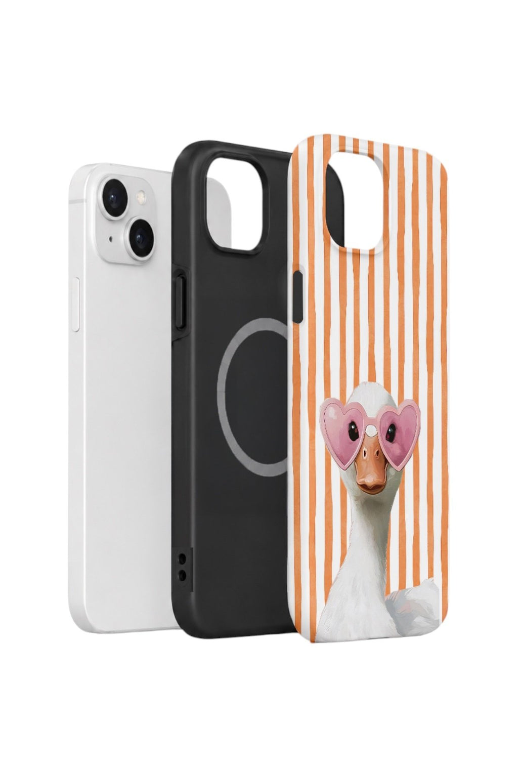 iPhone 15 Vorian Çift Katmanlı MagSafe Kılıf Heart Glasses Goose