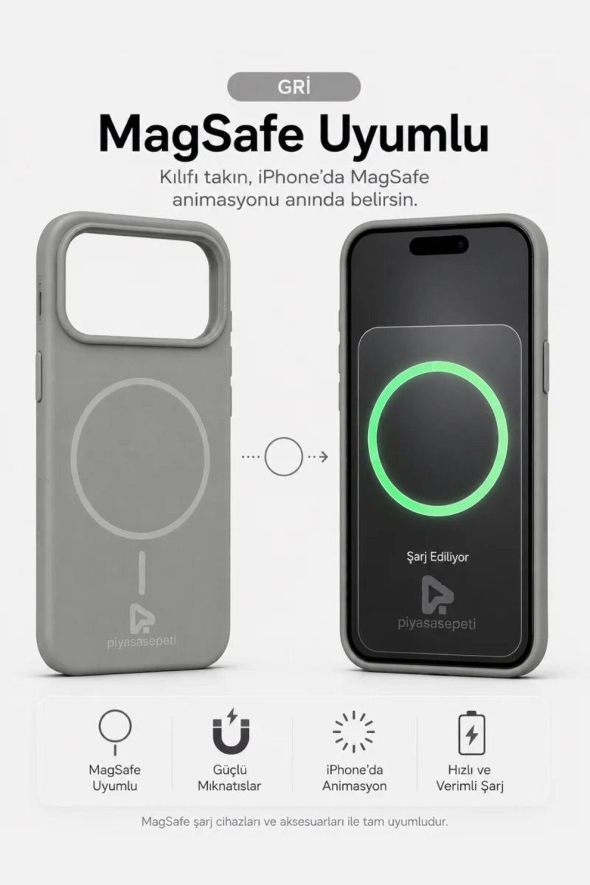 iPhone 17 Pro 6.3" Mag Core Akıllı MagSafe Animasyonlu Silikon Kılıf Uzay Gri