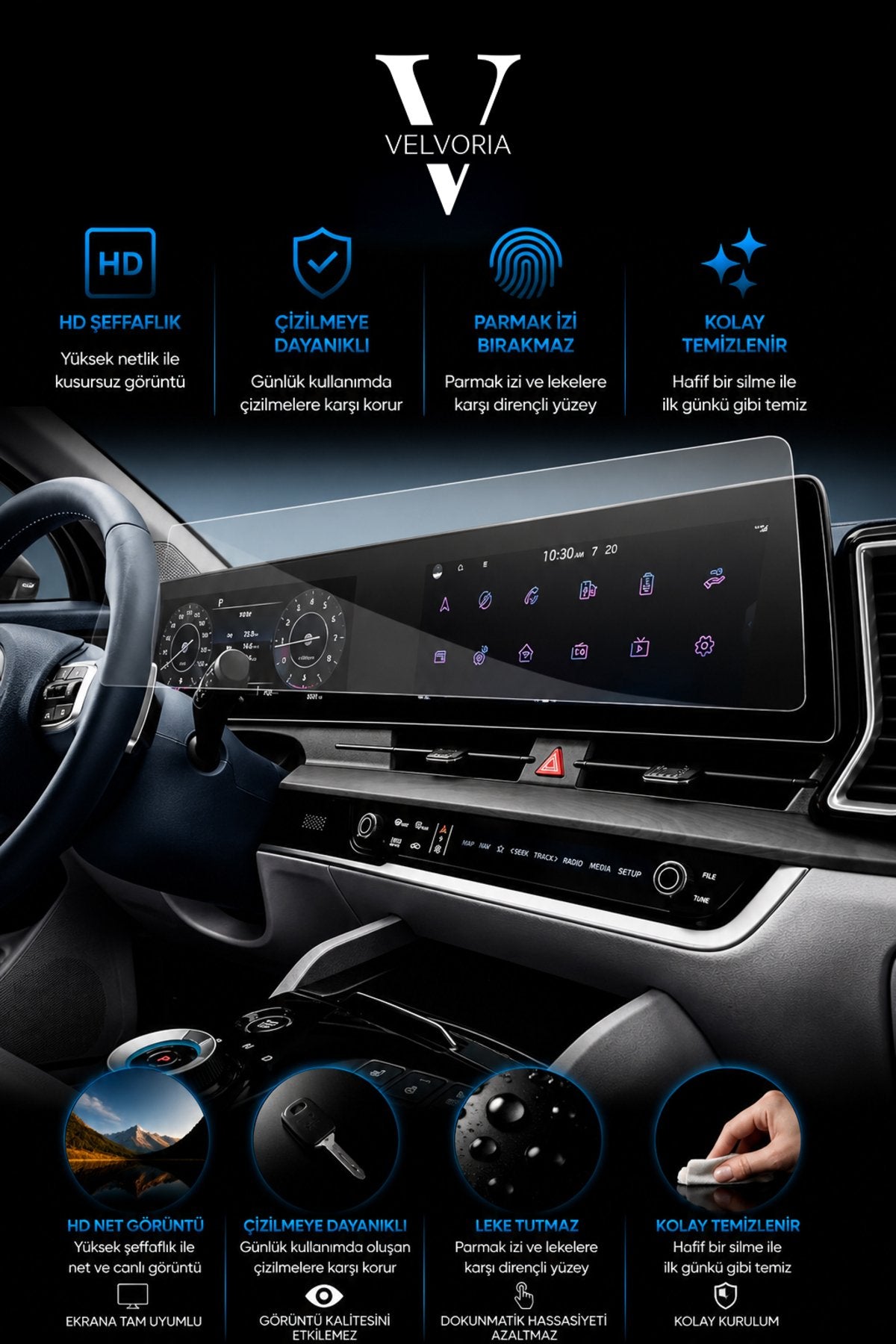 Kia Yeni Sportage 12.3 Inç Navigasyon Uyumlu 9H Nano Anti-Broken Ekran Koruyucu