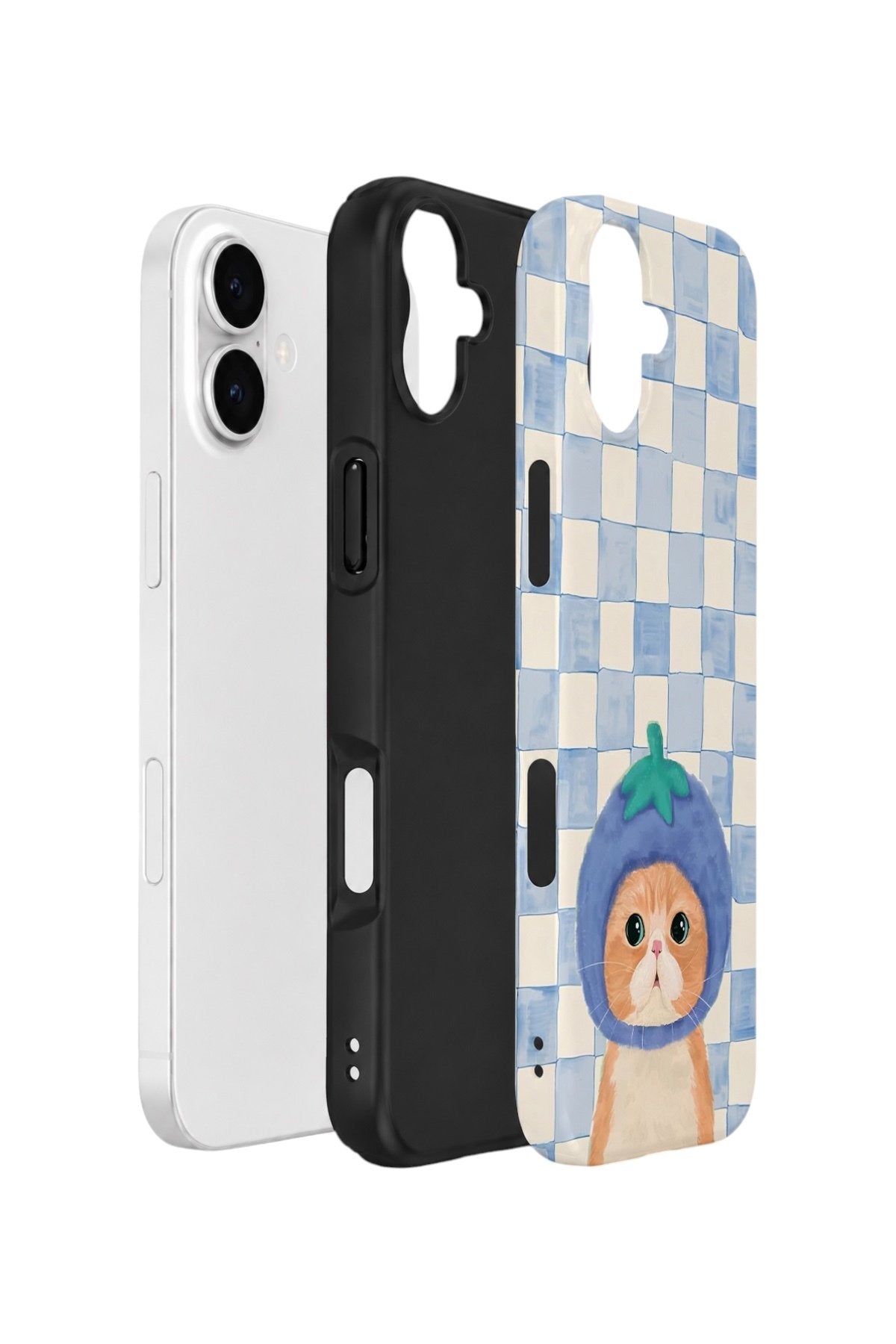 iPhone 16 Plus Vorian Çift Katmanlı Kılıf Blueberry Cat Check