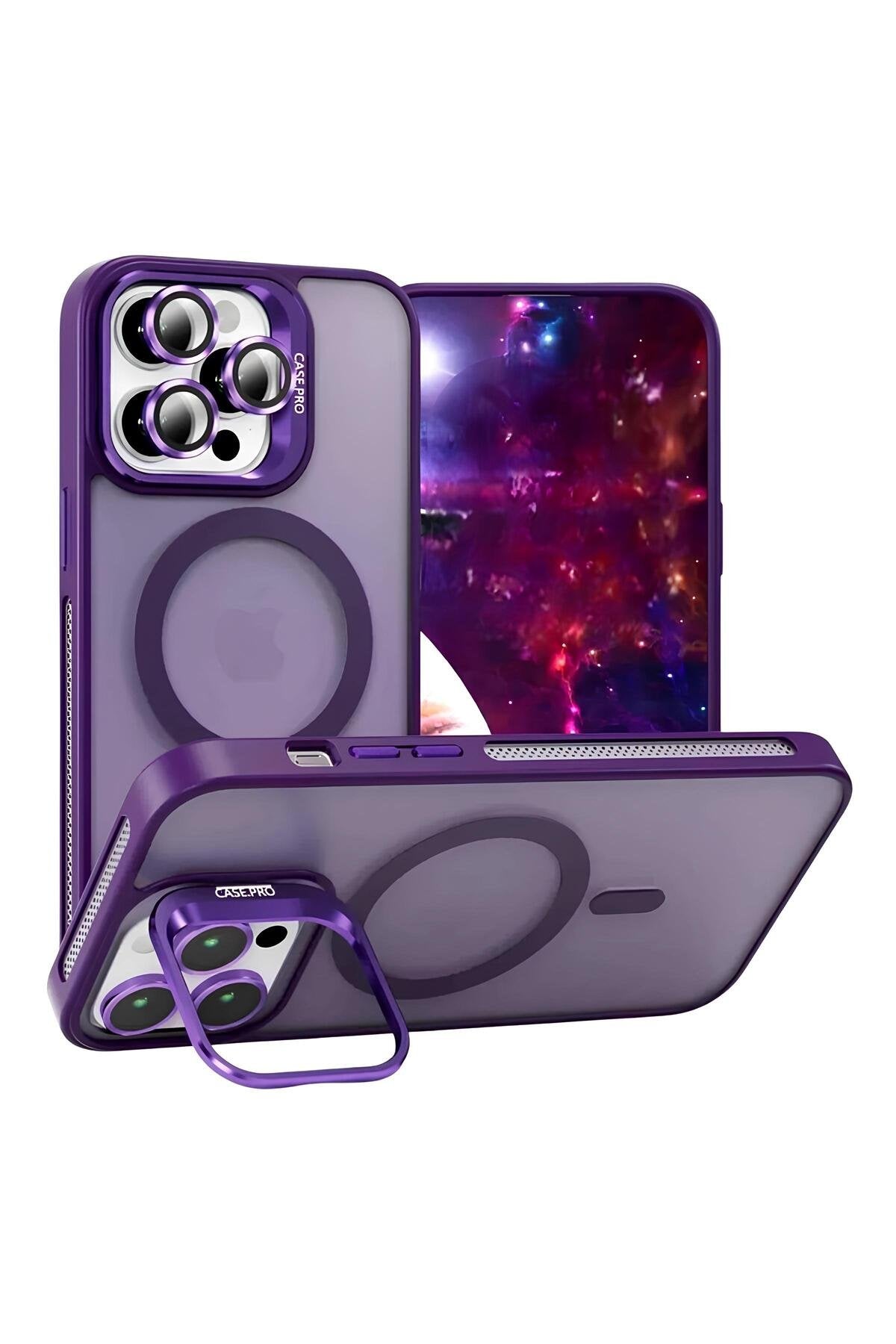iPhone 14 Pro Max 6.7'' Cyrenn MagSafe Kılıf + Lens Koruyucu Derin Mor