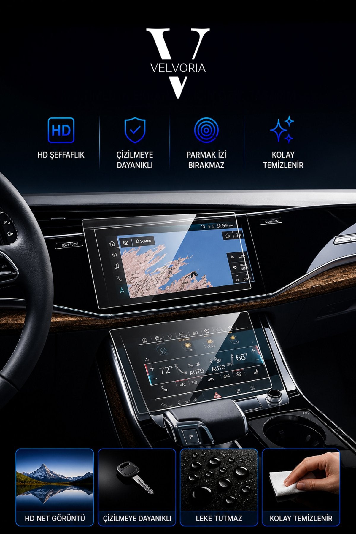 Audi Q8 2020-2023 Multimedya Çift-Nano Glass-Ekran Koruyucu Navigasyon Ekran Koruyucu