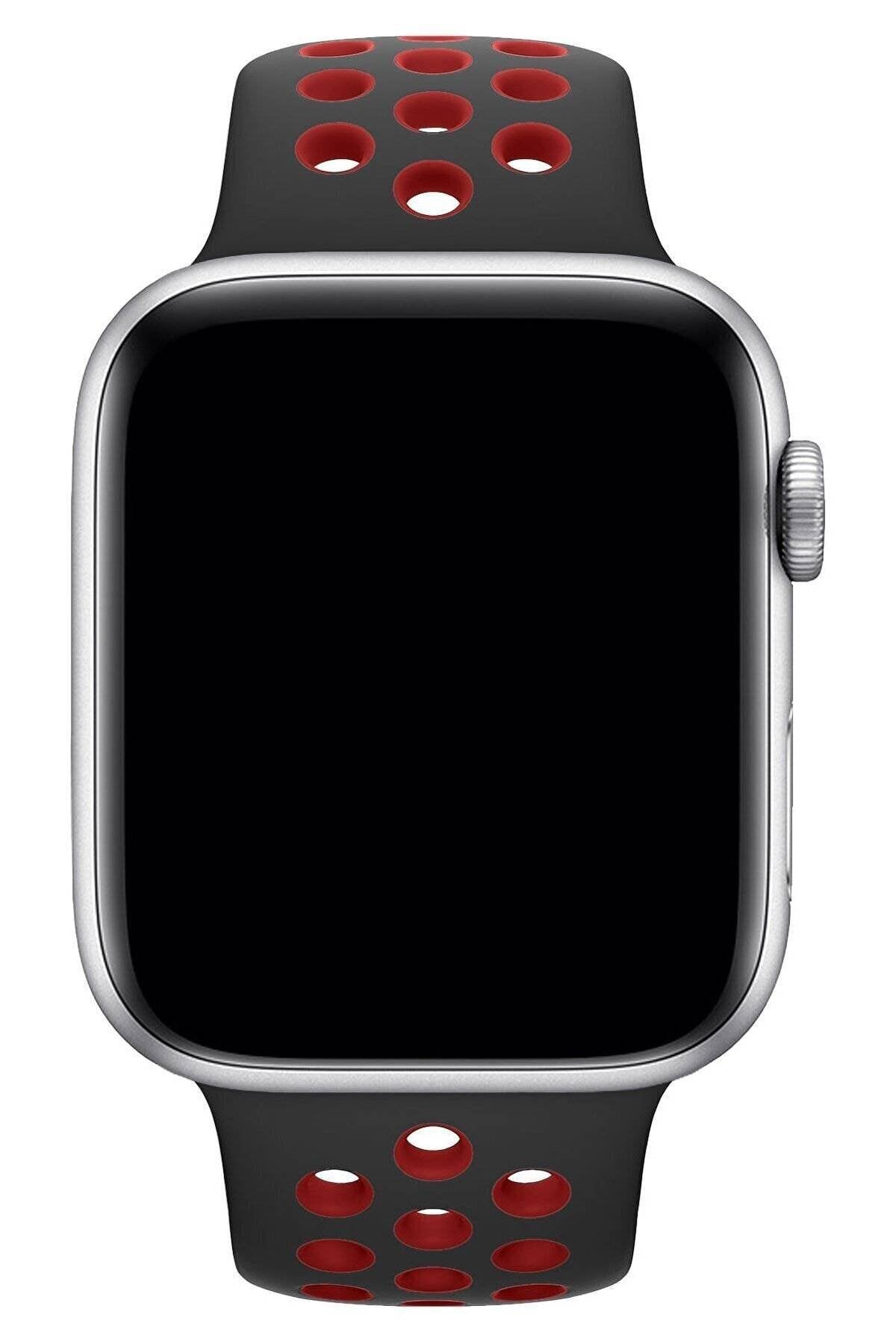 Apple Watch Series Fileli Kordon Siyah-Kırmızı