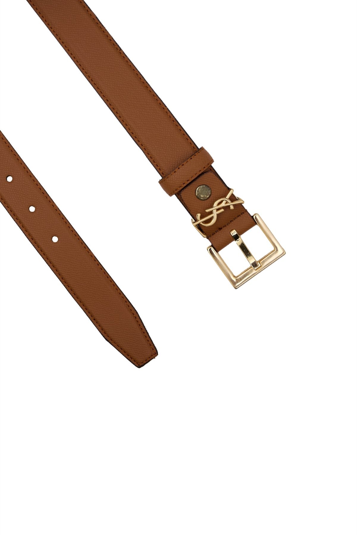 Kadın Taba Parlak Gümüş Tokalı Deri Kemer