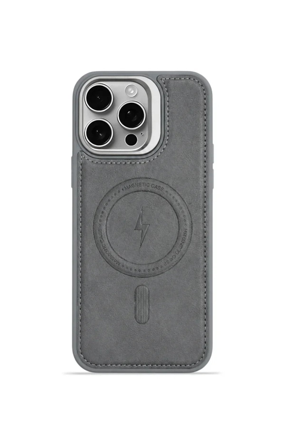 iPhone 14 Pro GripStand MagSafe Deri Kılıf Gri