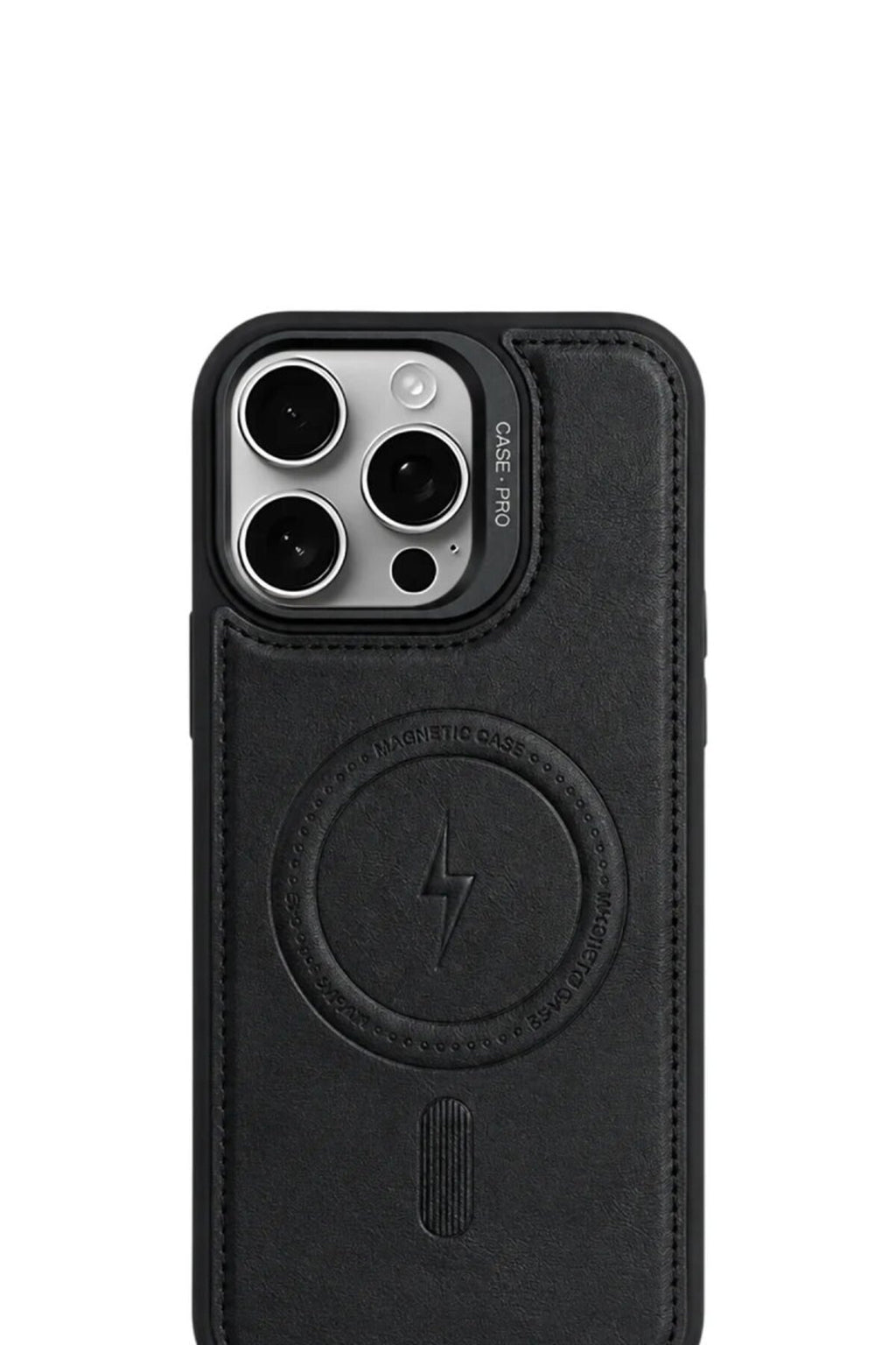 iPhone 14 Pro Max GripStand MagSafe Deri Kılıf Siyah