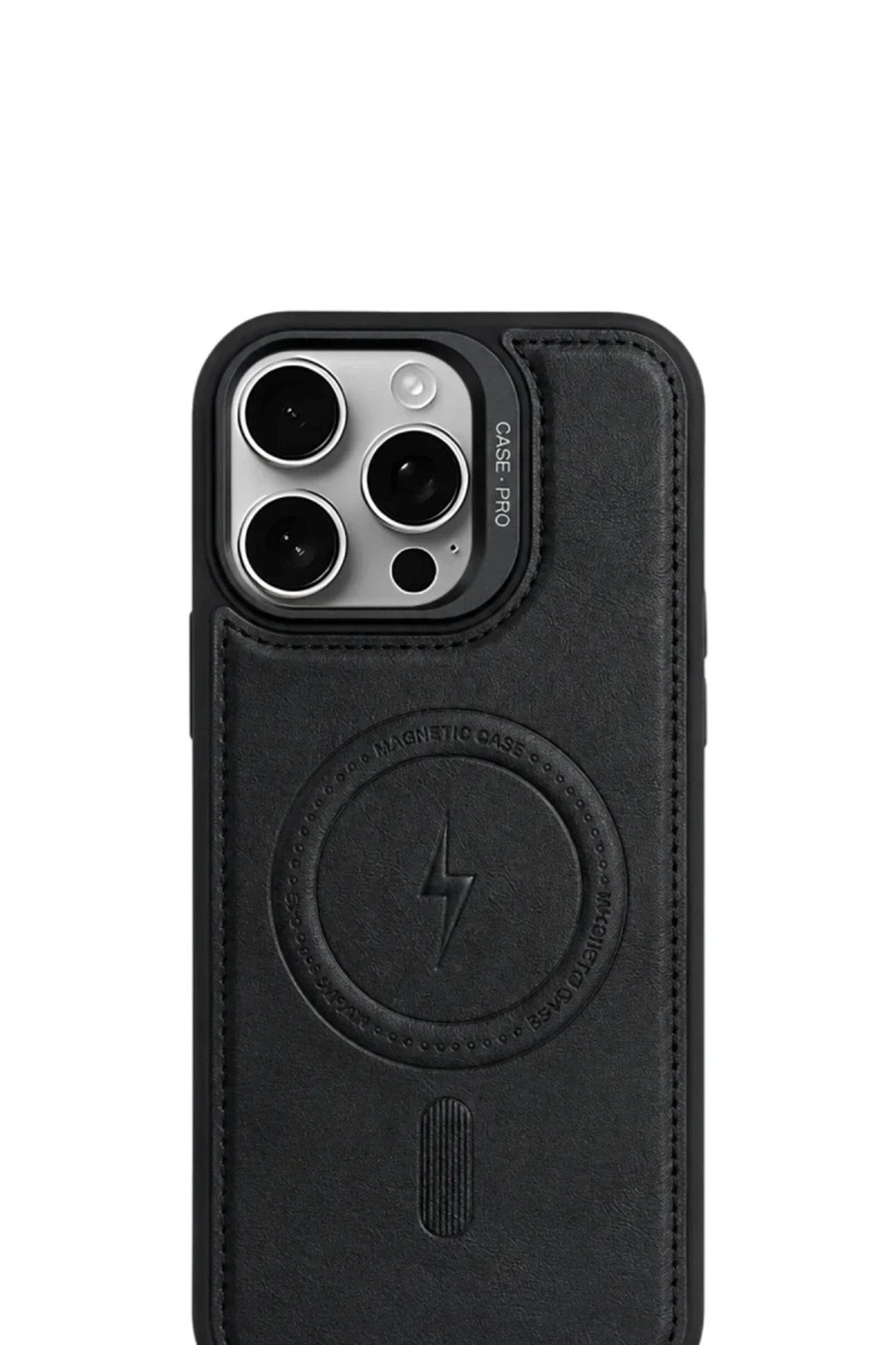 iPhone 15 Pro GripStand MagSafe Deri Kılıf Siyah