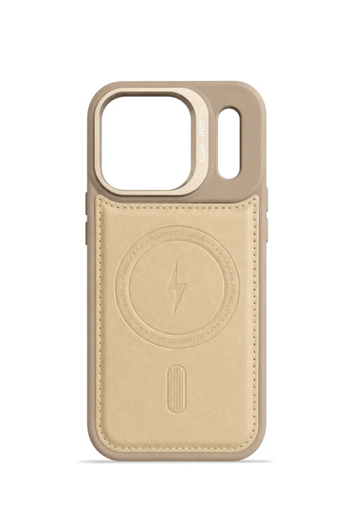 iPhone 17 Pro GripStand MagSafe Deri Kılıf Krem