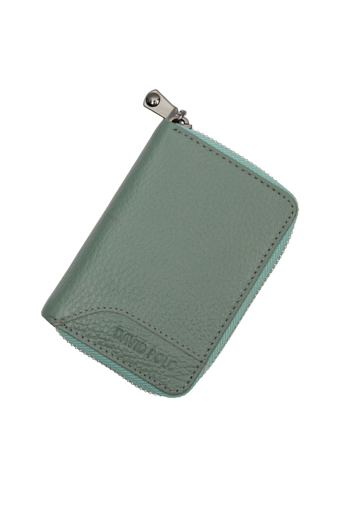 Hakiki Deri Fermuarlı Yeşil Unisex Cüzdan Kartlık