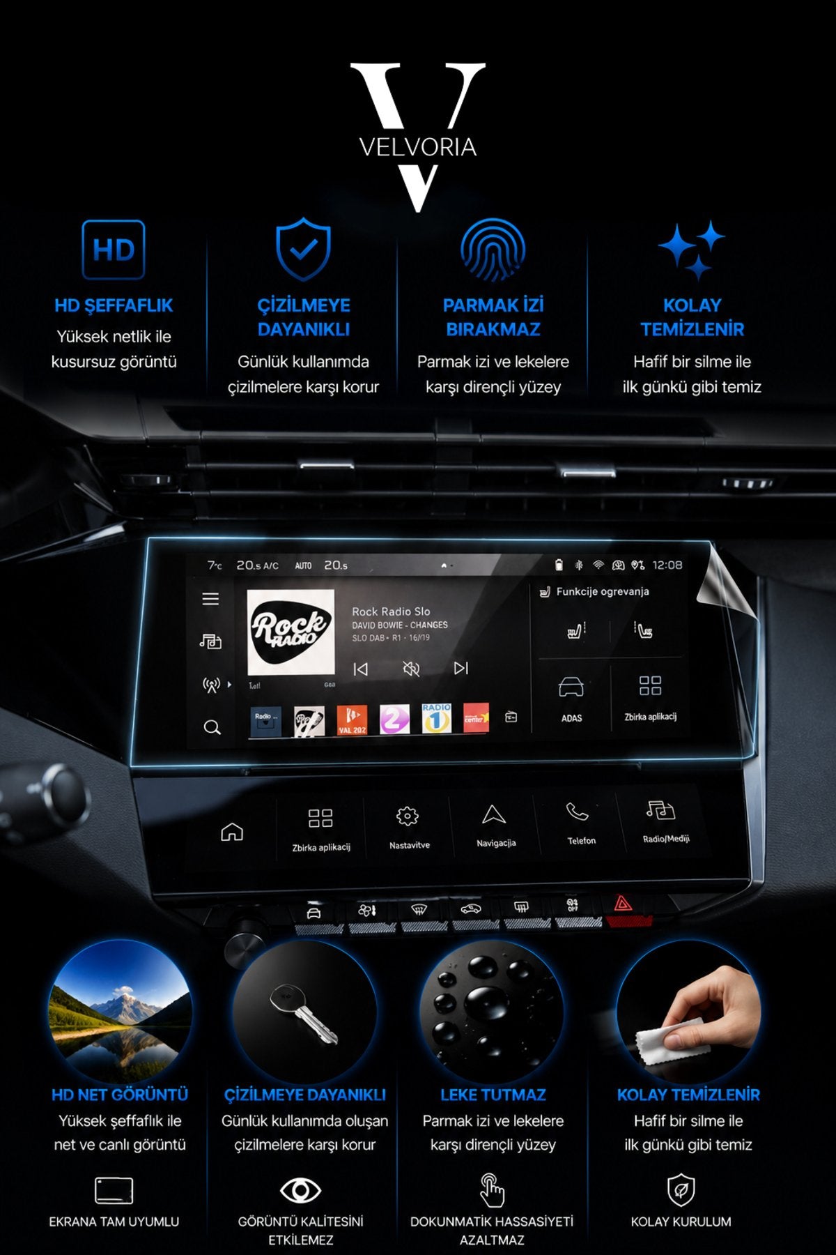 Peugeot 408 Gt Multimedya Ve Klima Paneli Glass Ekran Koruyucu Kırılmaz Şeffaf Temperli Nano Cam