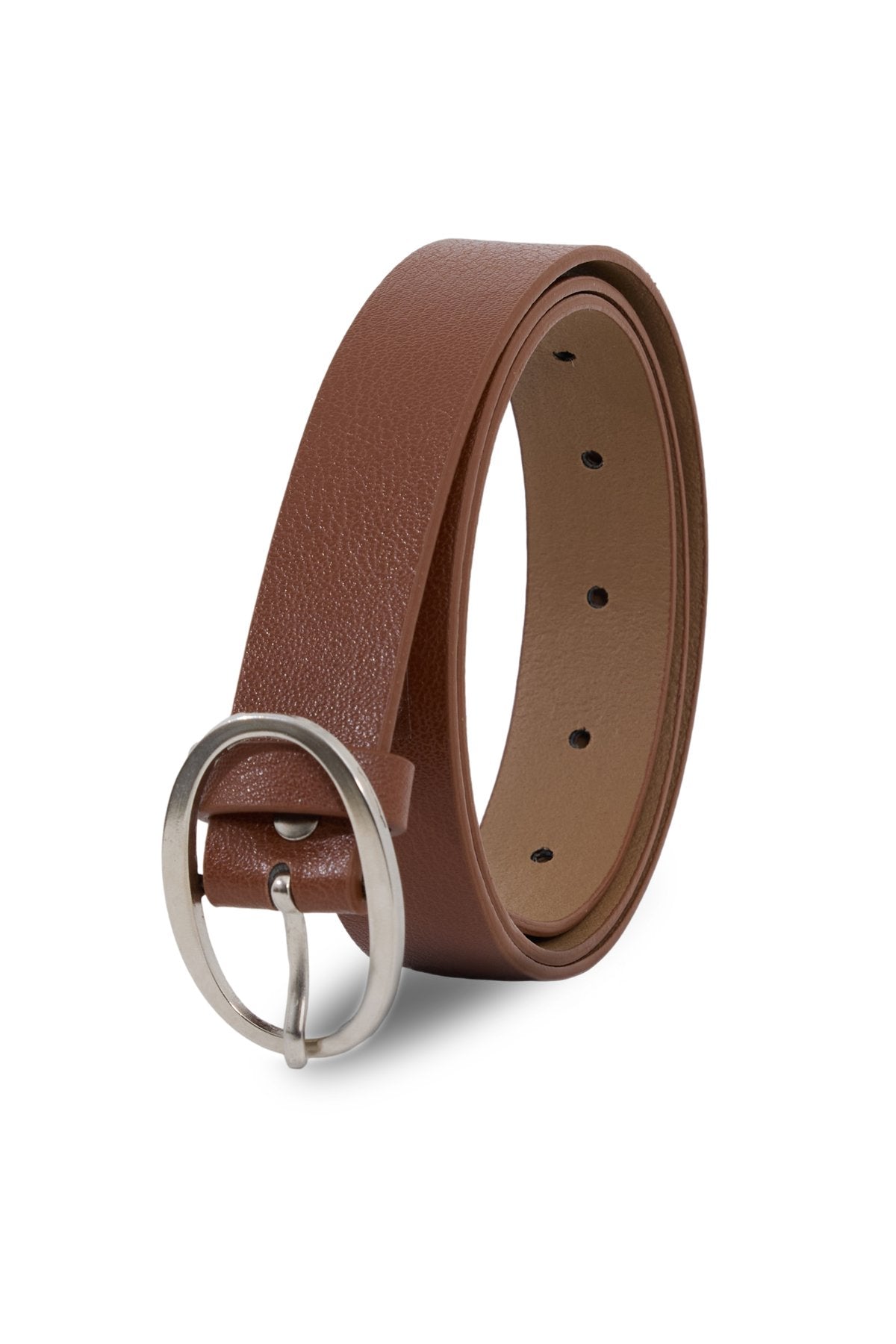 Metal Tokalı Deri Görünümlü Kahverengi Kadın Kemeri