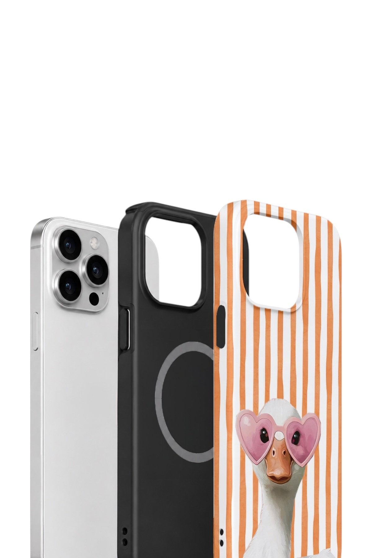 iPhone 15 Pro Max Vorian Çift Katmanlı MagSafe Kılıf Heart Glasses Goose