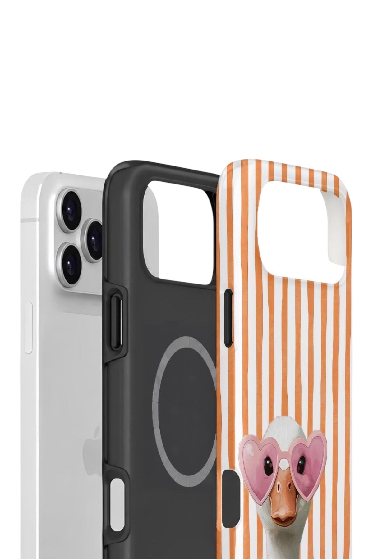 iPhone 17 Pro Max Vorian Çift Katmanlı MagSafe Kılıf Heart Glasses Goose