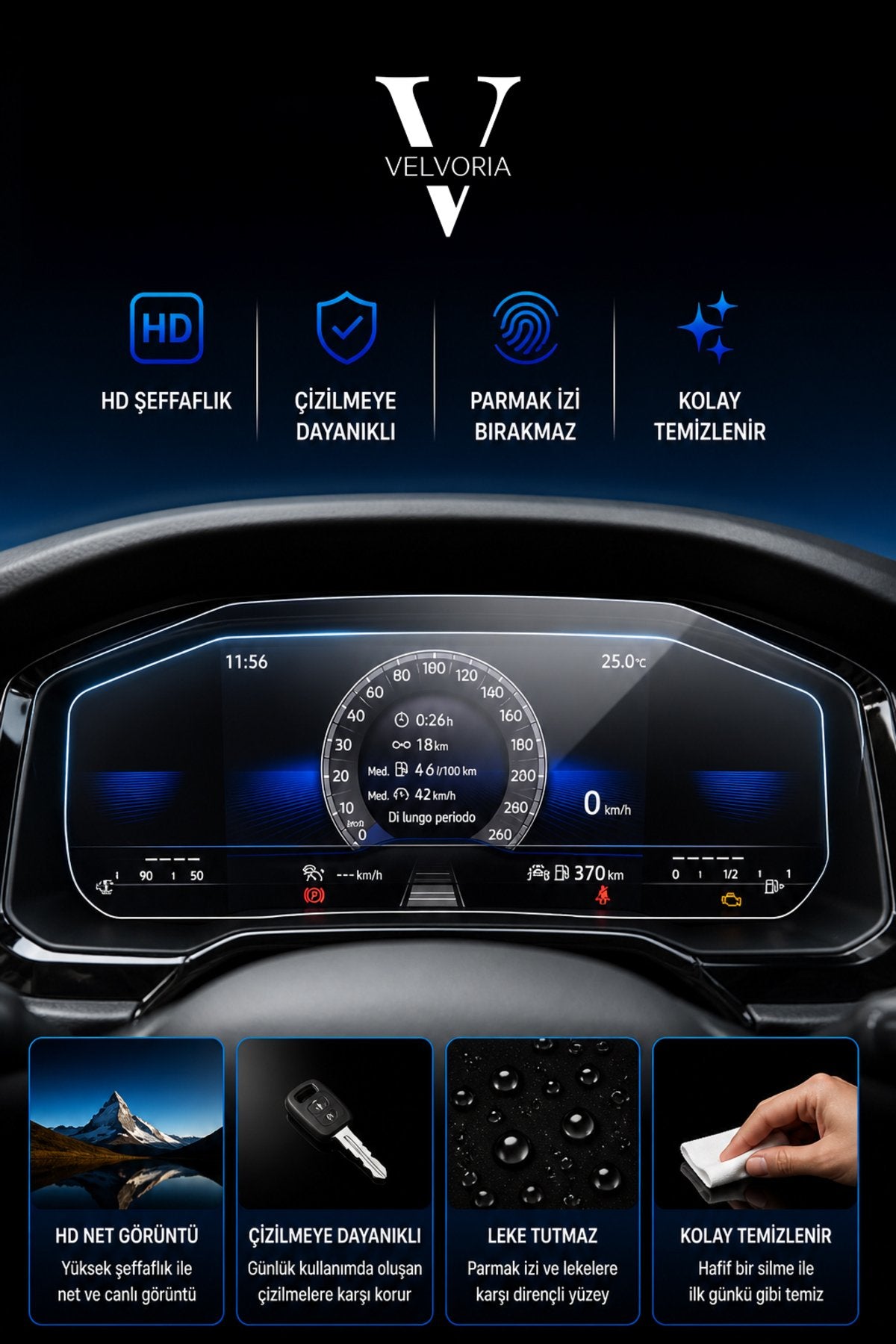 Volkswagen Polo 8 inç Gösterge Uyumlu 9H Nano Anti-Broken Ekran Koruyucu 2024