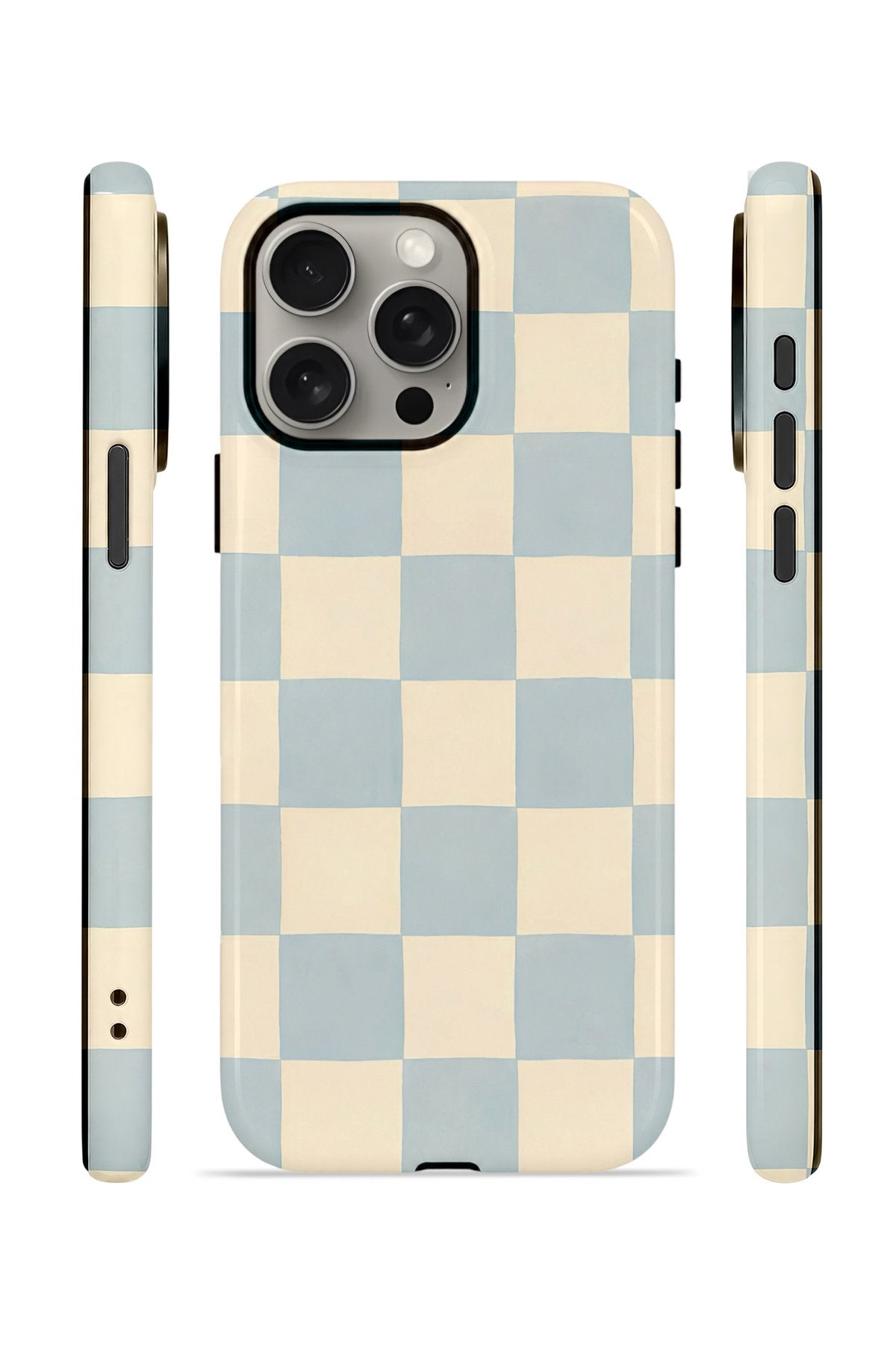 iPhone 15 Pro Vorian Çift Katmanlı Kılıf Powder Blue Checker