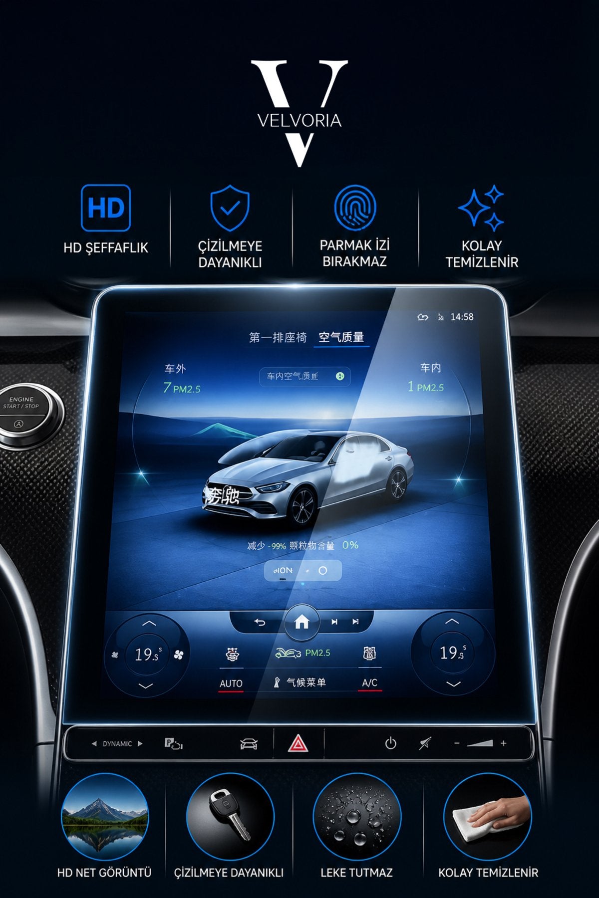 Mercedes Yeni C Seri 11.9 Inç Navigasyon Ve Bilgi Ekranı Anti Broken Nano Anti-Broken Koruyucu