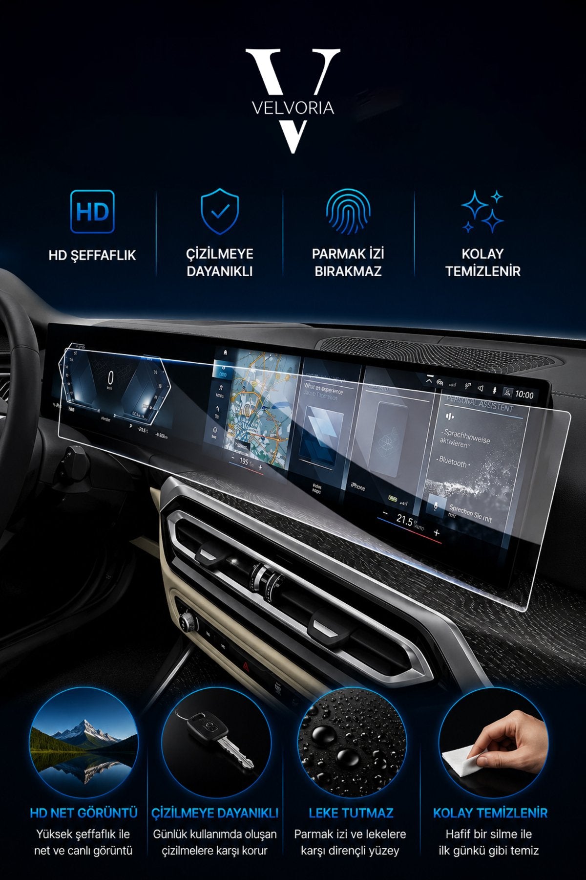 BMW iX 12.3 inç Dijital Gösterge ve 14.9 inç Multimedya Navigasyon Nano Glass Ekran Koruyucu