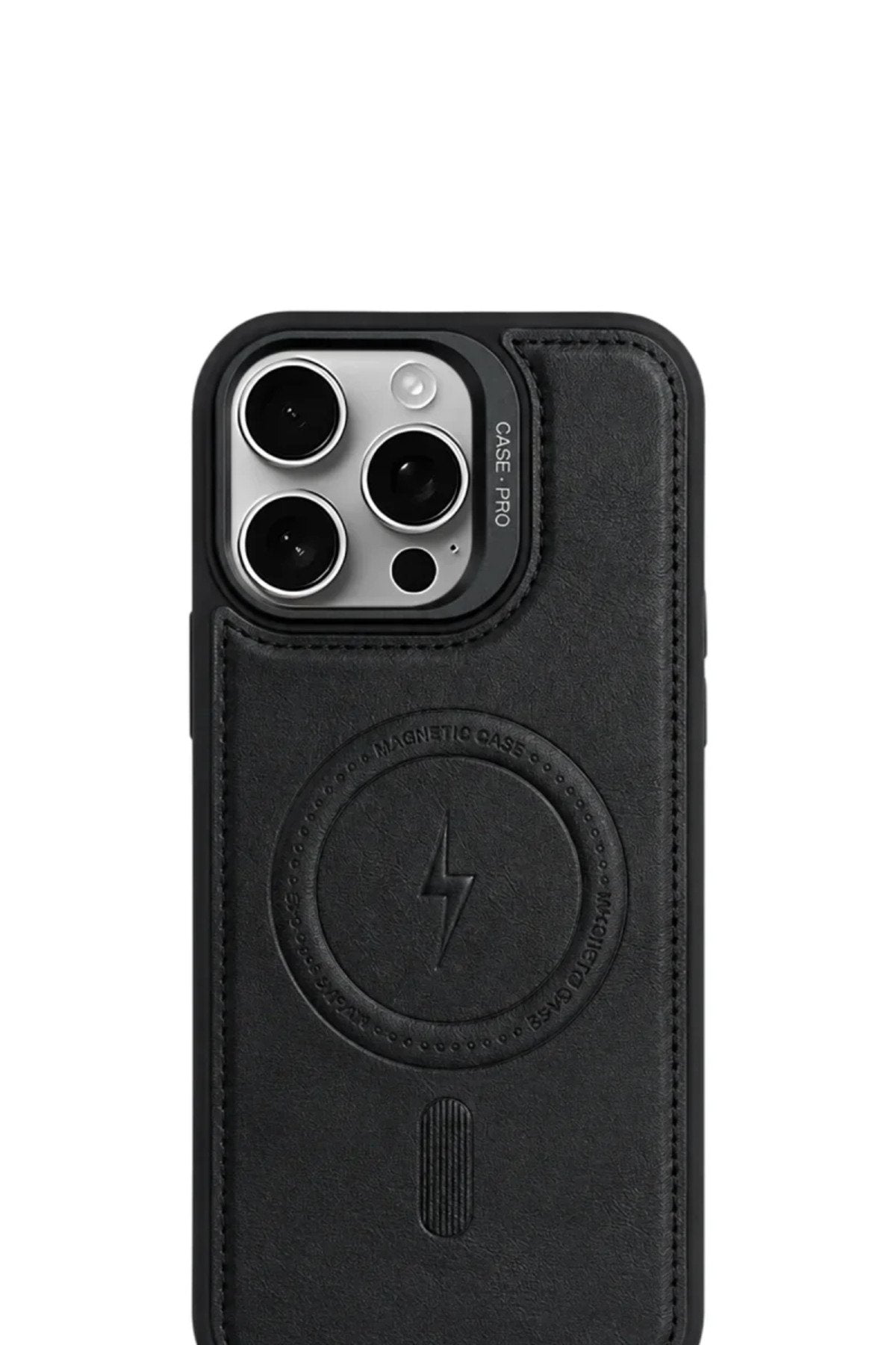 iPhone 15 Pro Max GripStand MagSafe Deri Kılıf Siyah