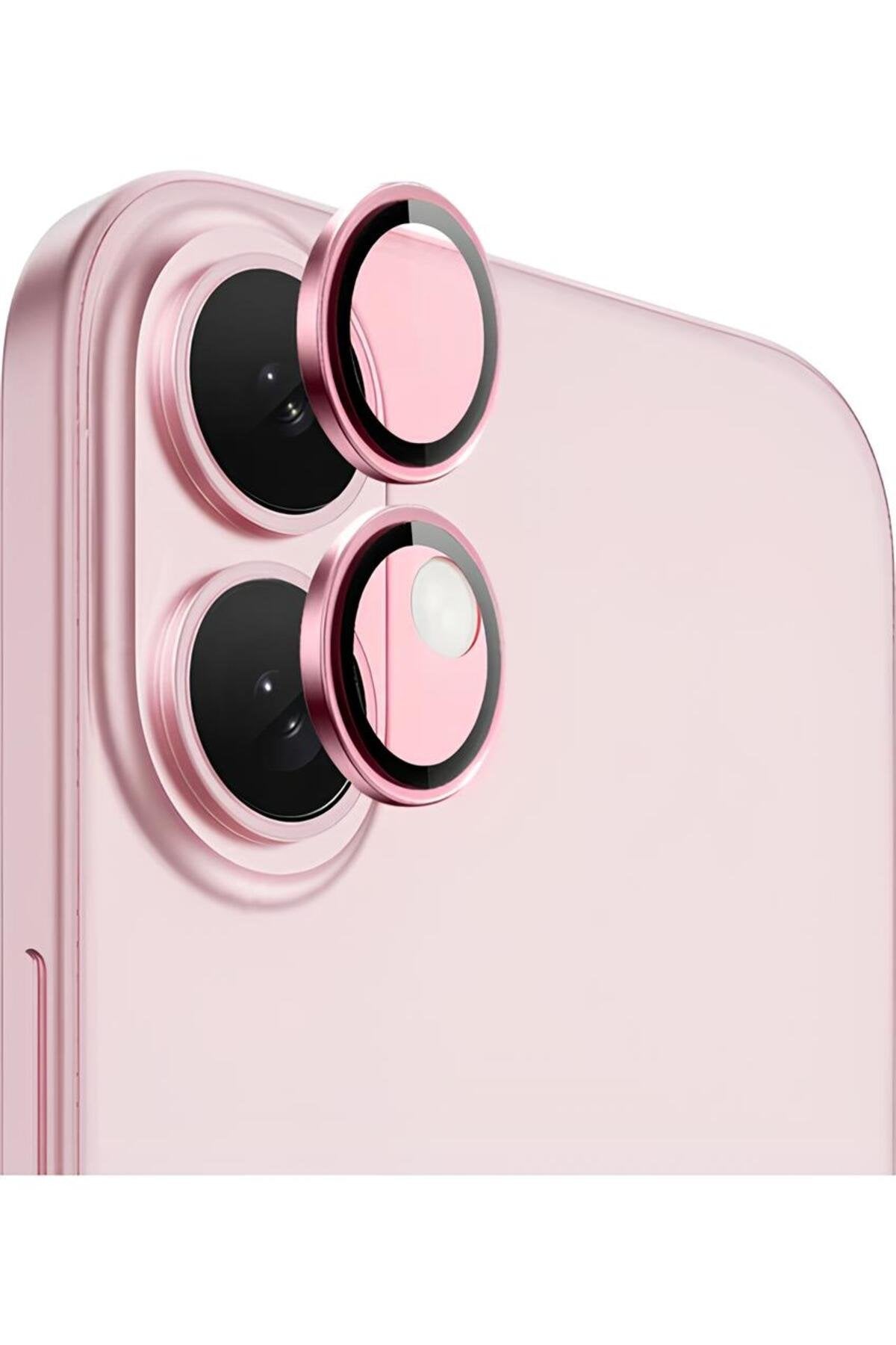 iPhone 16 - 16 Plus Metal Kamera Koruyucu Lens Pembe