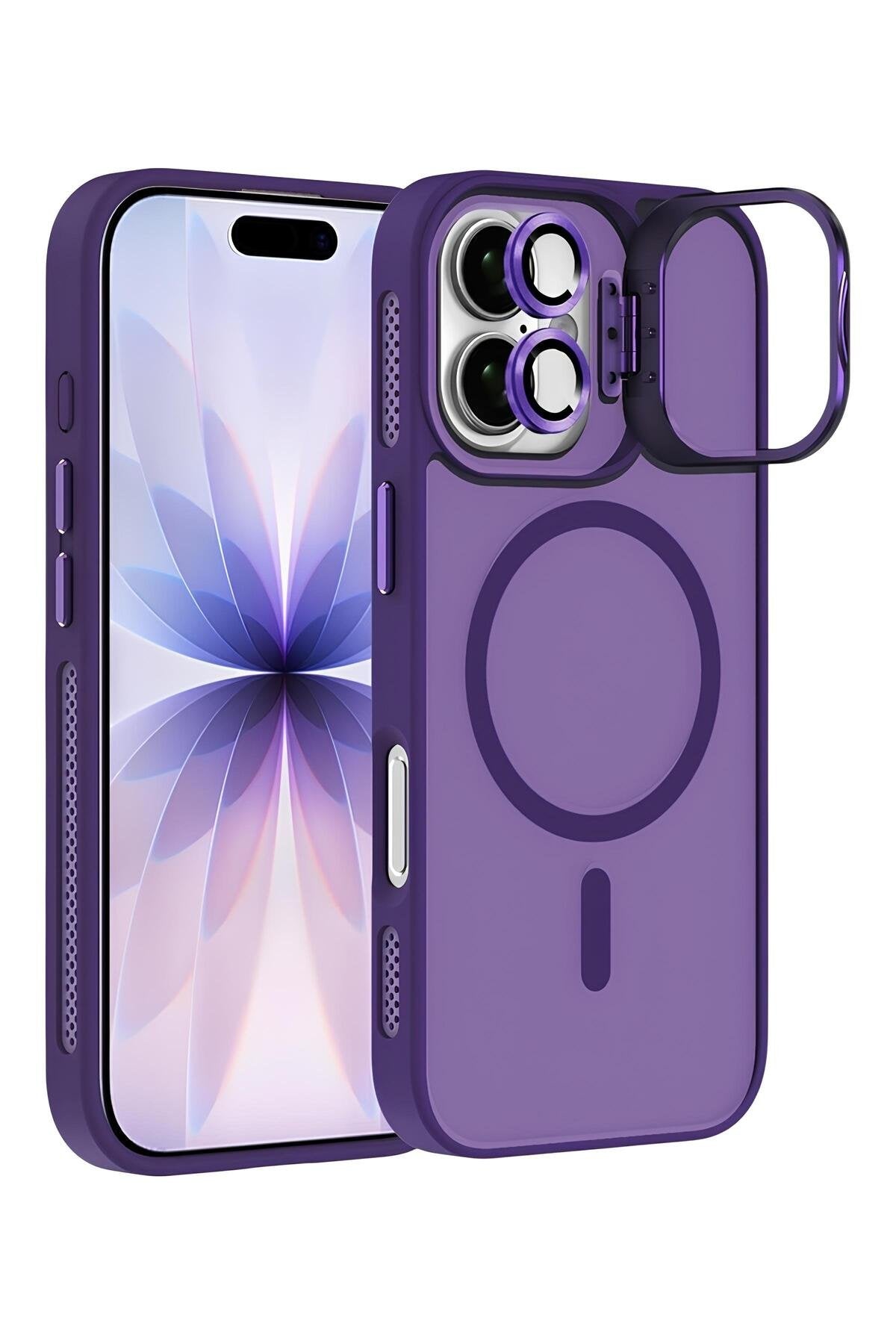 iPhone 17 6.3'' Cyrenn MagSafe Kılıf + Lens Koruyucu Derin Mor