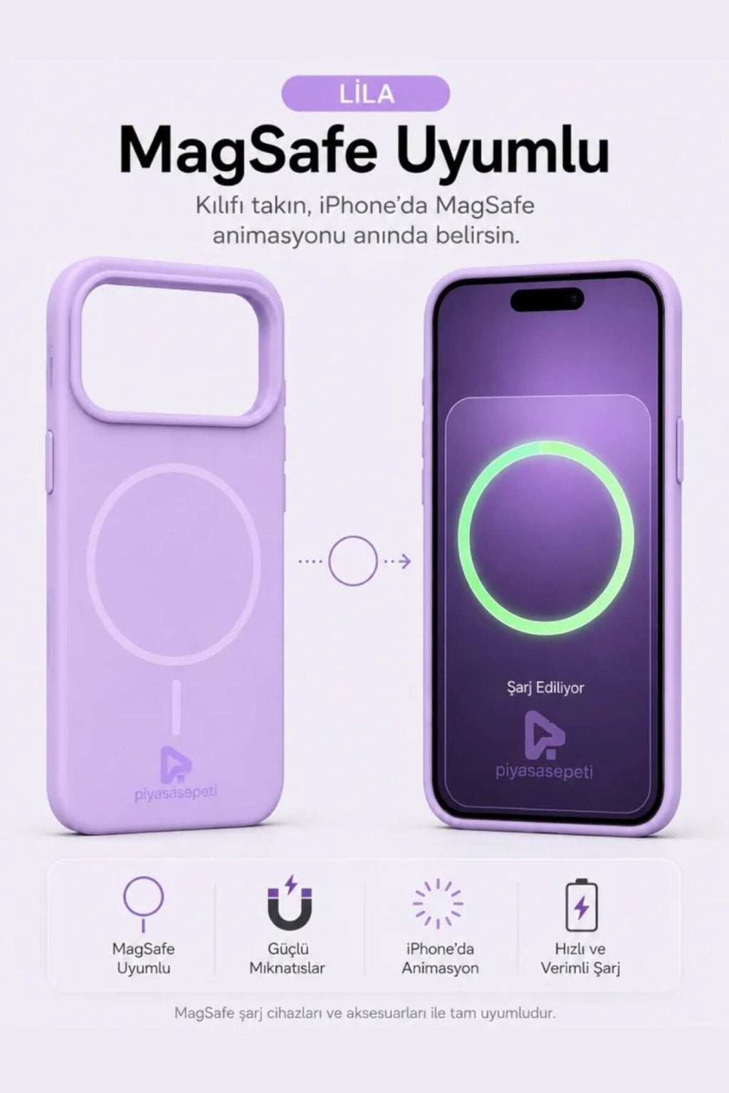 iPhone 17 Pro Max Mag Core Akıllı MagSafe Animasyonlu Silikon Kılıf Lila