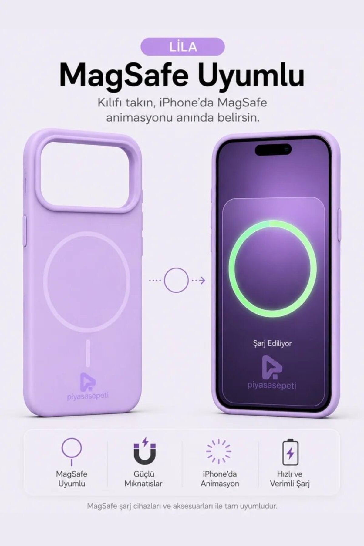 iPhone 17 Pro Max Mag Core Akıllı MagSafe Animasyonlu Silikon Kılıf Lila