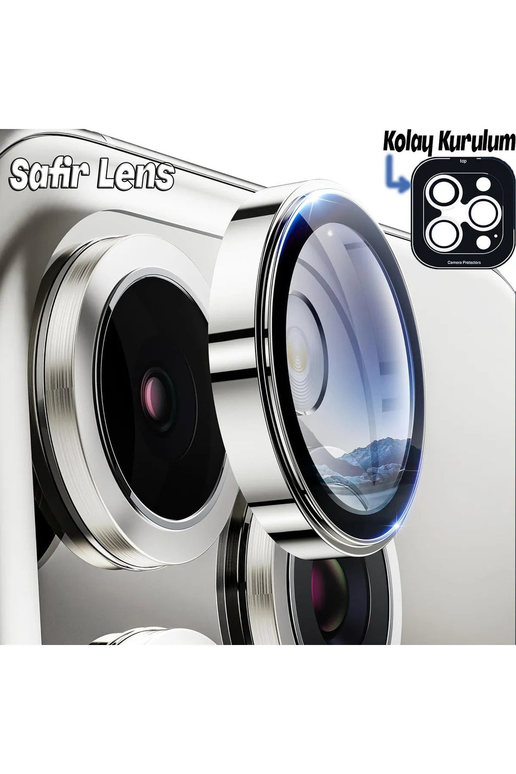 iPhone 15 Pro Max Sapphire Lens Koruyucu Gümüş