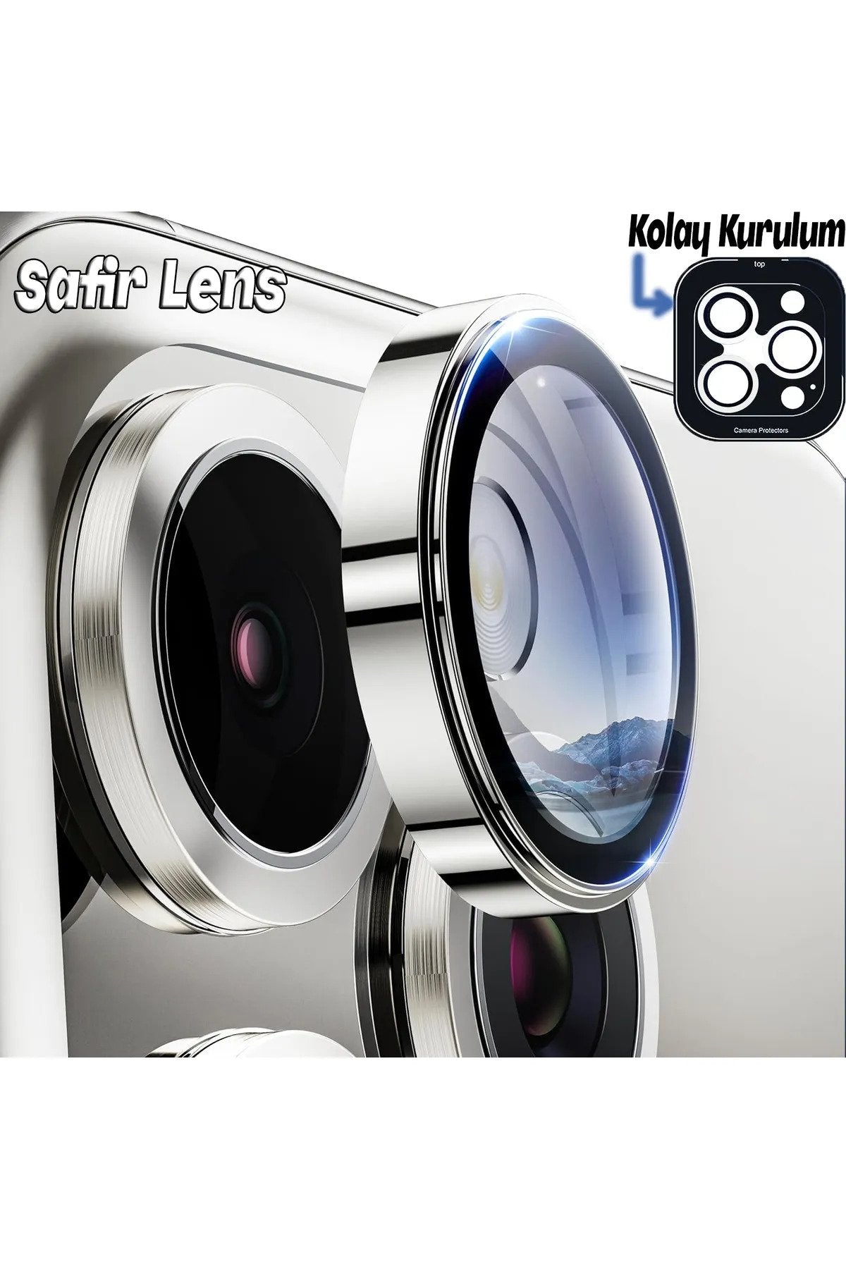 iPhone 15 Pro Max Sapphire Lens Koruyucu Gümüş