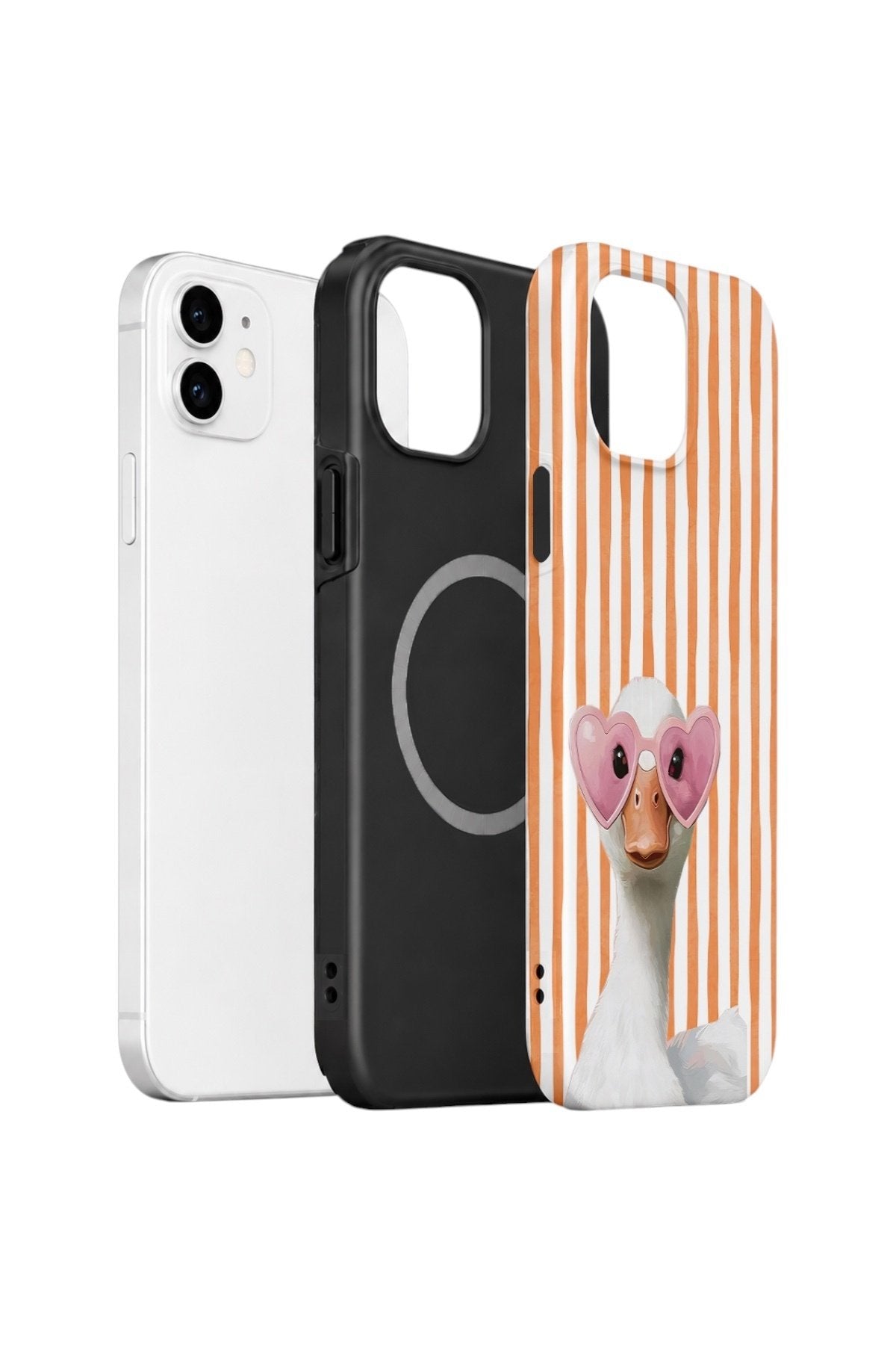 iPhone 12 Vorian Çift Katmanlı MagSafe Kılıf Heart Glasses Goose
