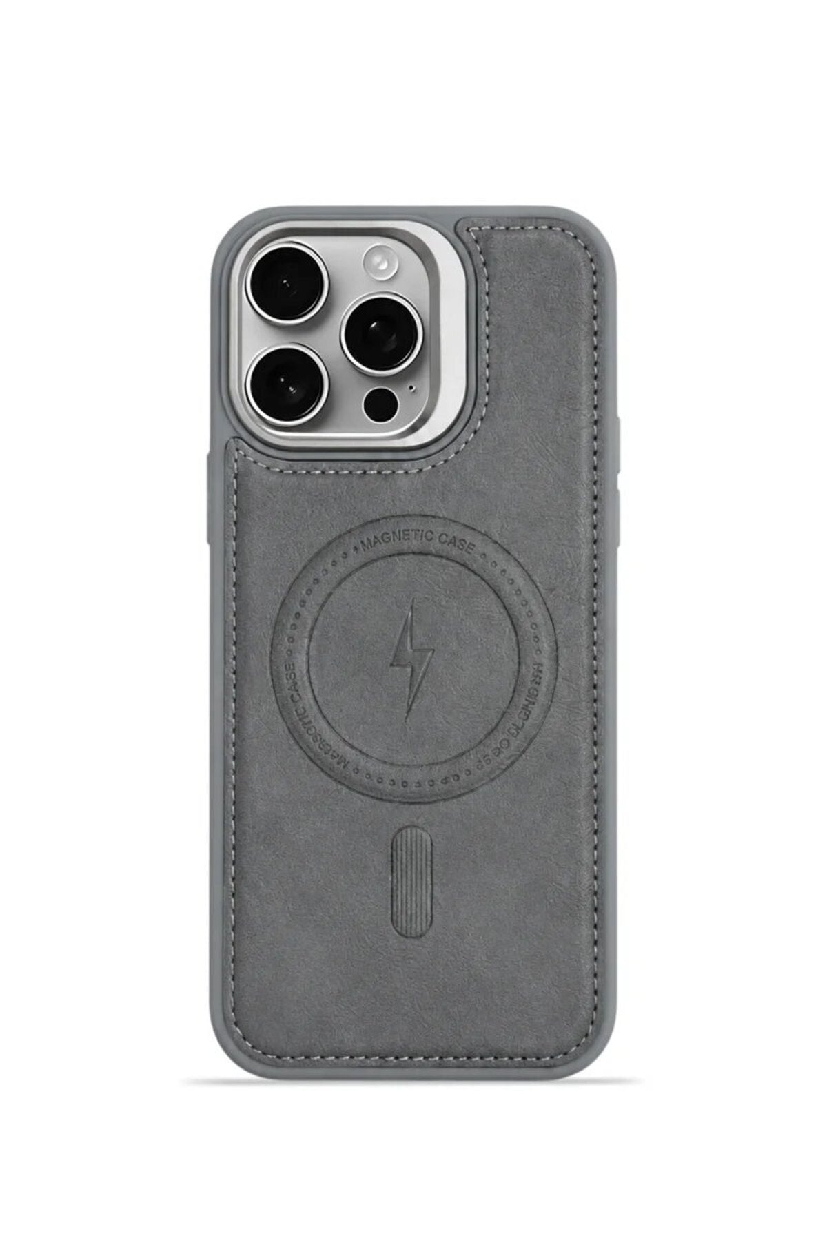 iPhone 14 Pro Max GripStand MagSafe Deri Kılıf Gri