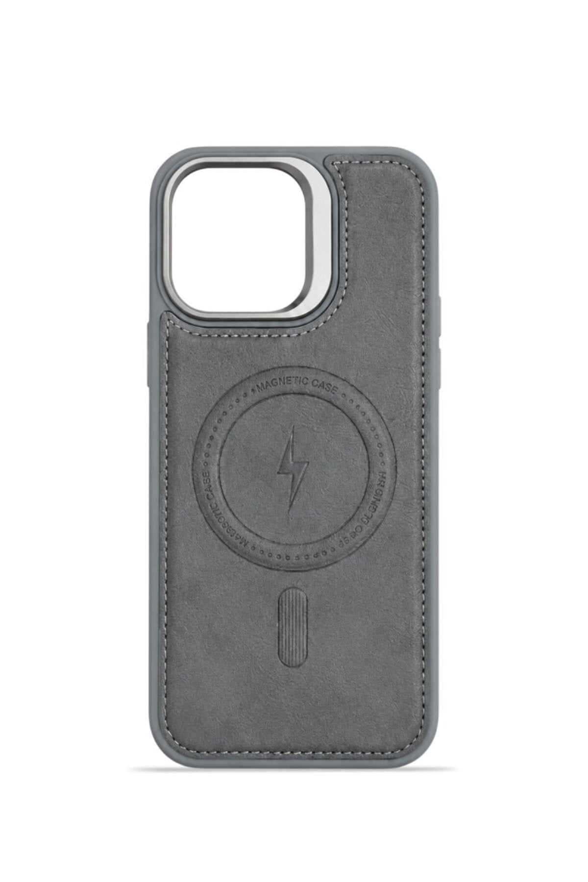 iPhone 11 GripStand MagSafe Deri Kılıf Gri