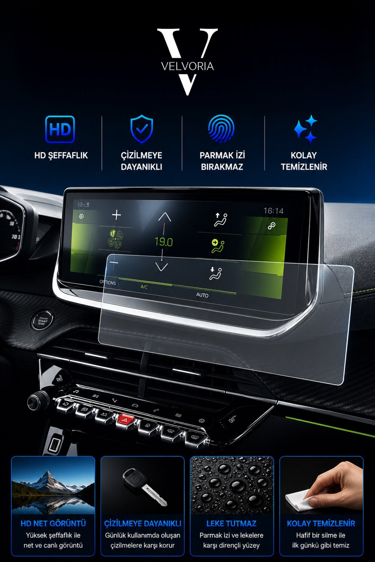 Peugeot 3008 Navigasyon 10 Inç Temperli Nano Anti-Broken Ekran Koruyucu