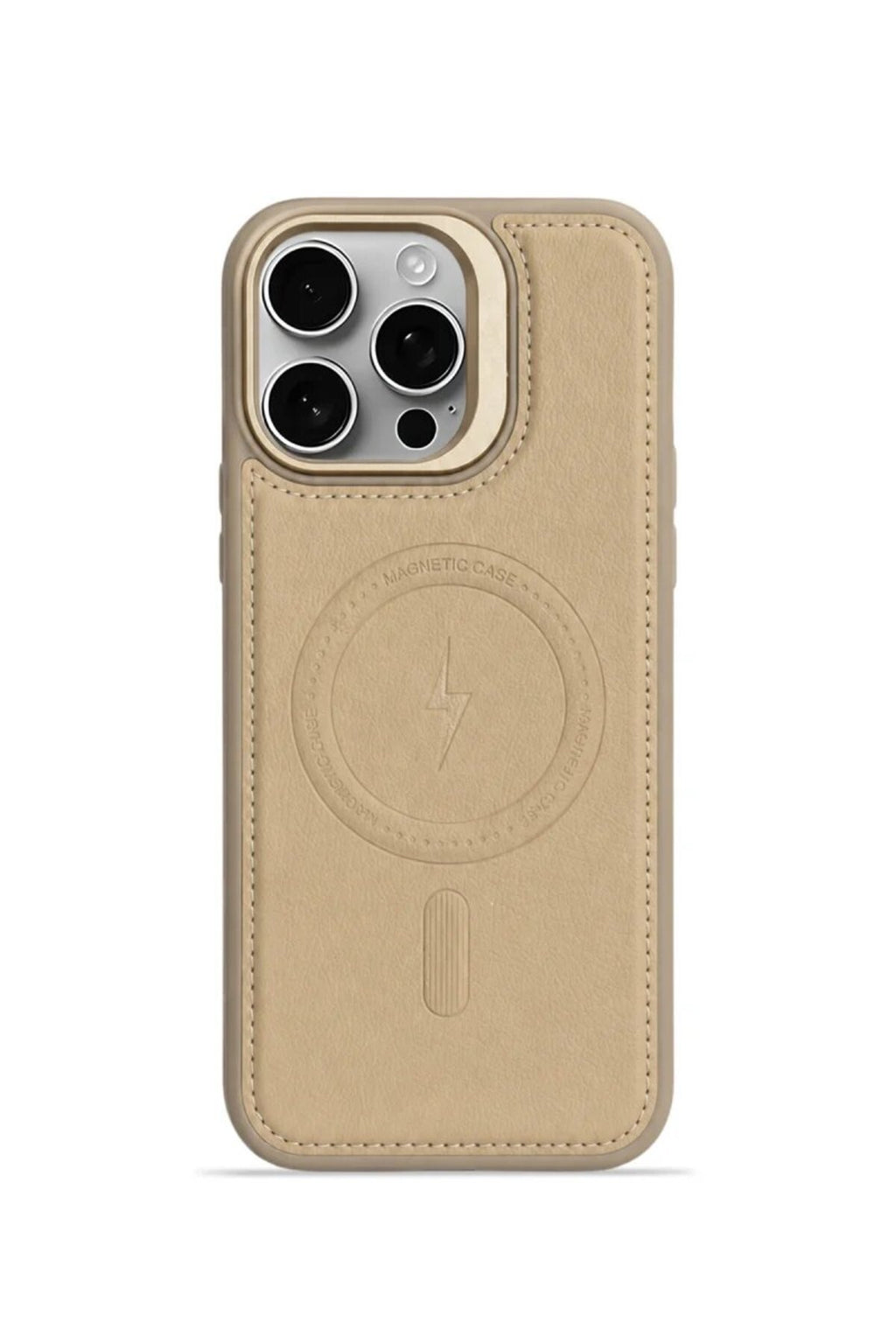 iPhone 13 GripStand MagSafe Deri Kılıf Krem