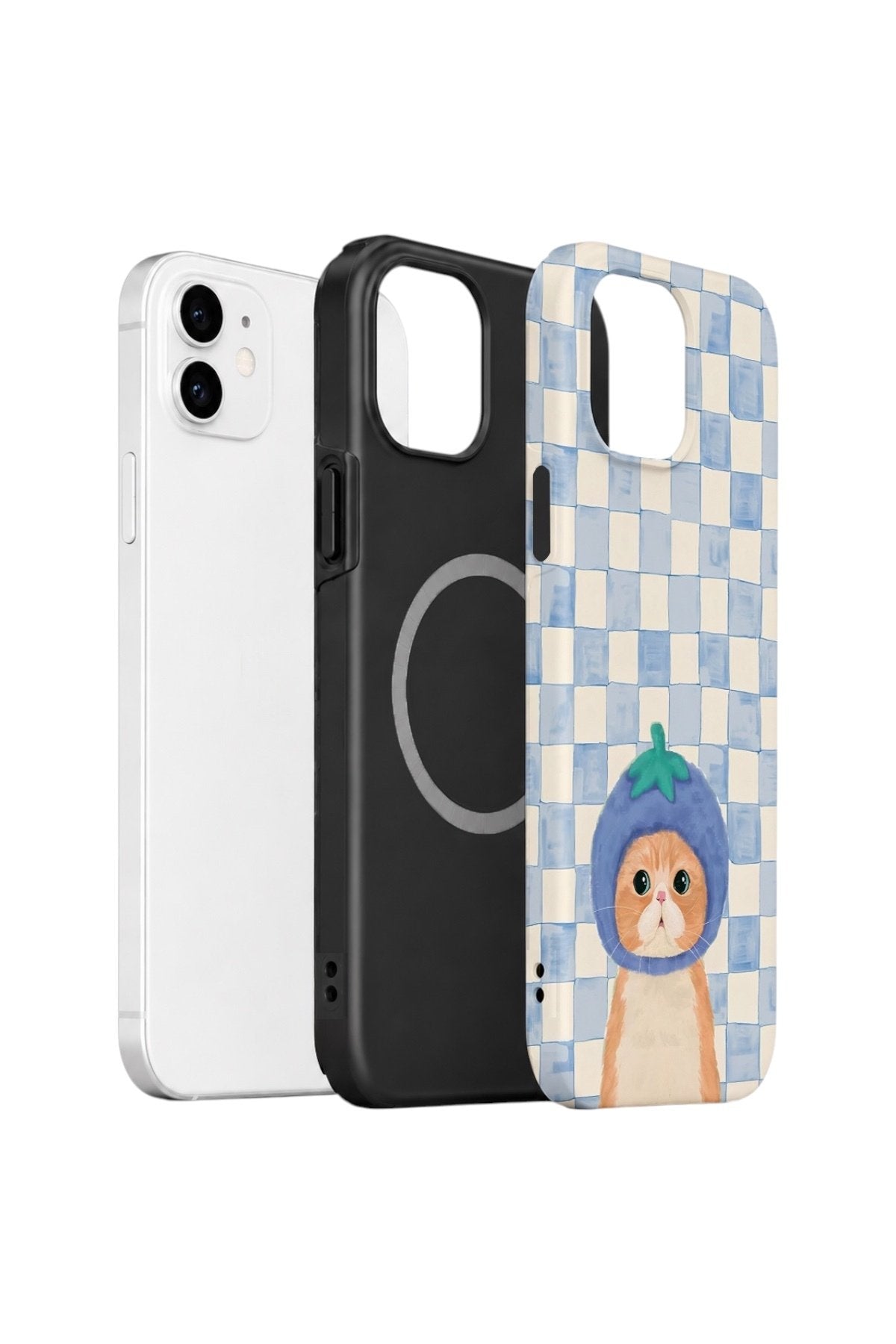 iPhone 11 Vorian Çift Katmanlı MagSafe Kılıf Blueberry Cat Check