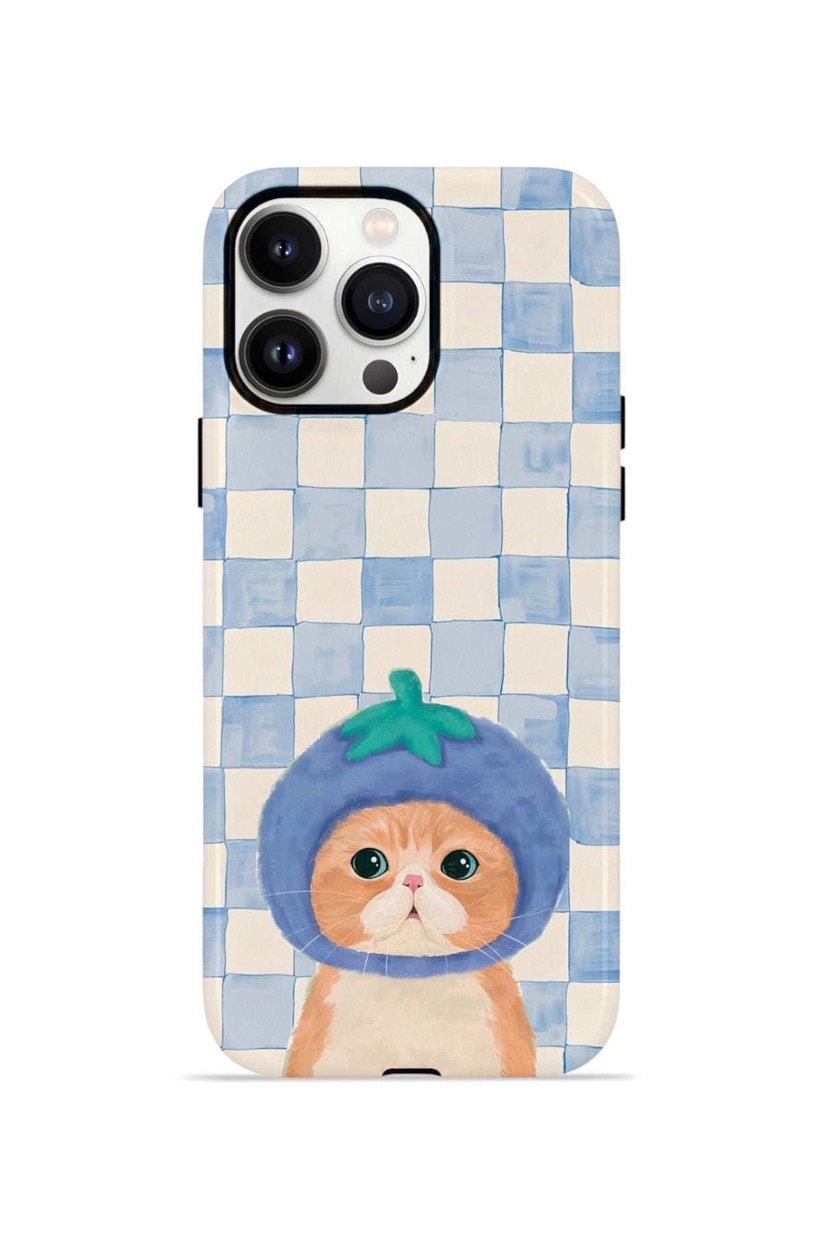 iPhone 14 Pro Max Vorian Çift Katmanlı Kılıf Blueberry Cat Check