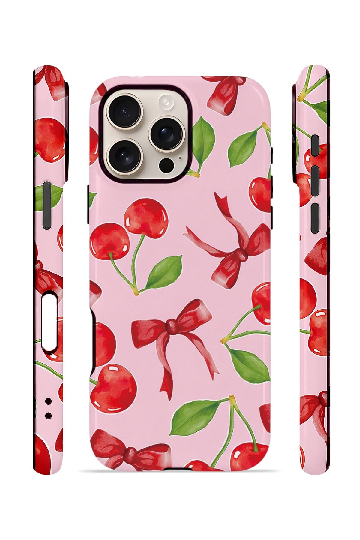 iPhone 16 Pro Vorian Çift Katmanlı Kılıf Cherry Ribbon Garden