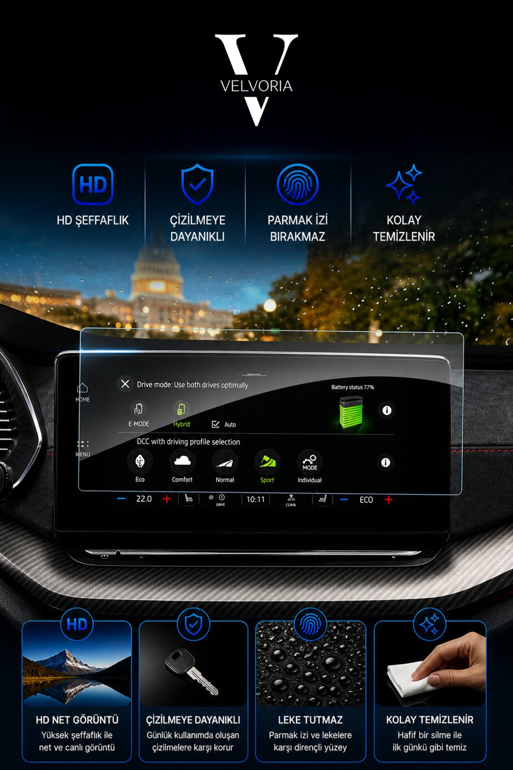 Skoda Yeni Octavia Multimedya 10 Inç Temperli Nano Ekran Koruyucu