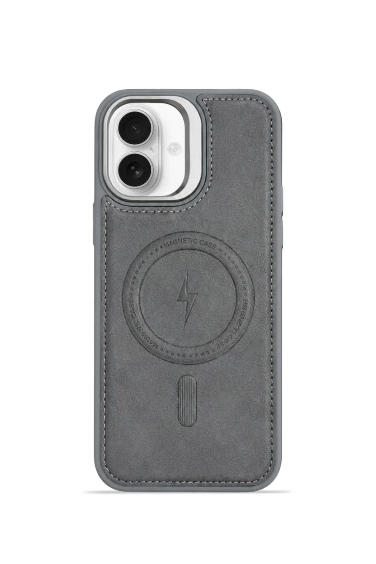 iPhone 17 GripStand MagSafe Deri Kılıf Gri