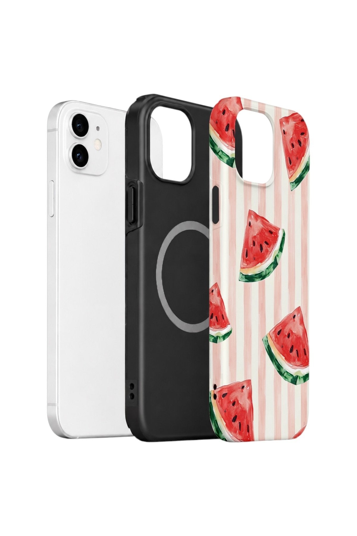 iPhone 11 Vorian Çift Katmanlı MagSafe Kılıf Watermelon Blush Stripe