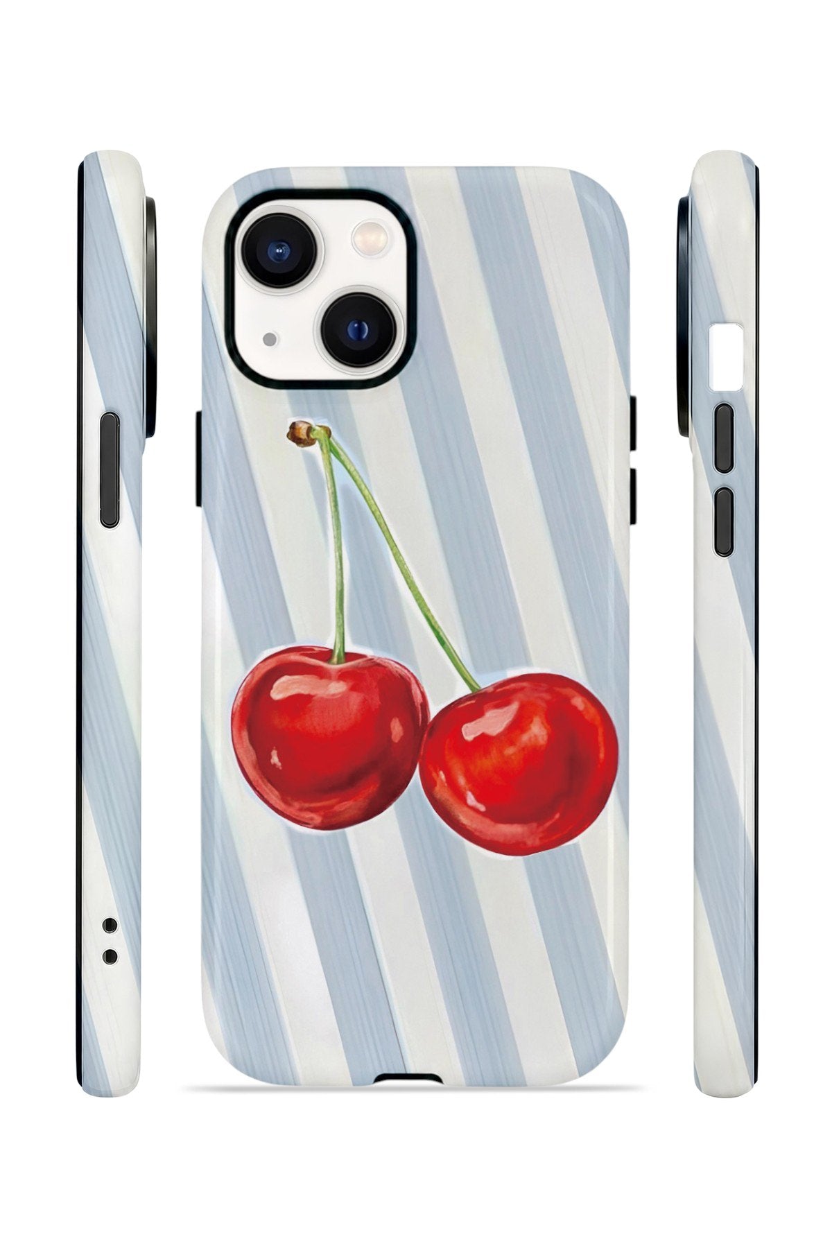 iPhone 13 Vorian Çift Katmanlı MagSafe Kılıf Cherry Blue Stripe