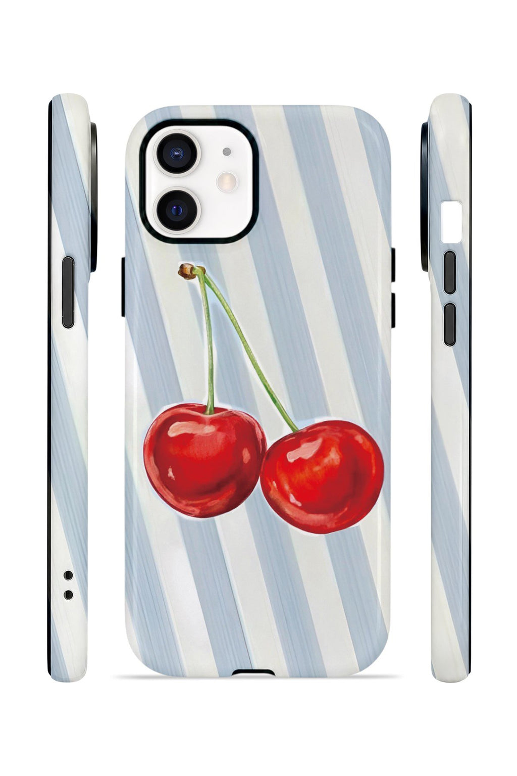 iPhone 12 Vorian Çift Katmanlı MagSafe Kılıf Cherry Blue Stripe