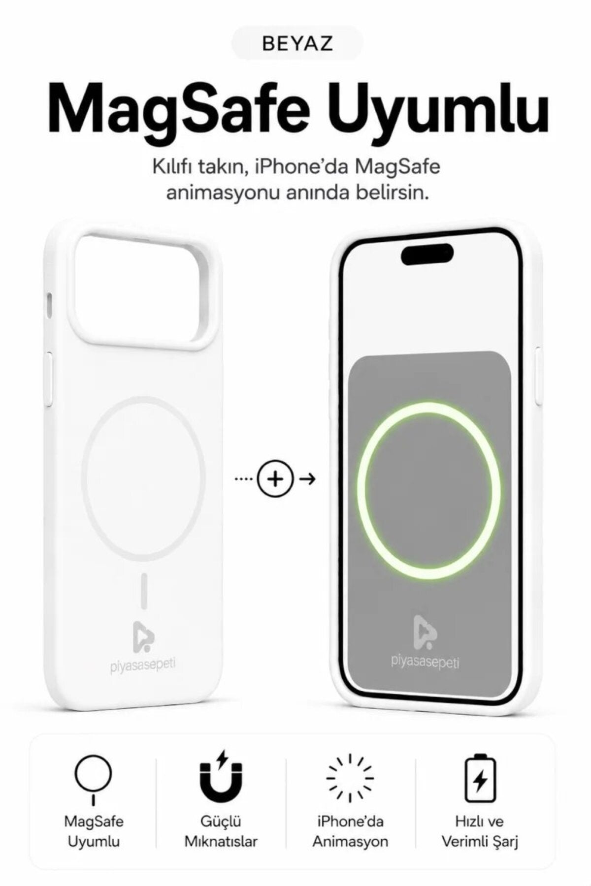 iPhone 17 Pro Max Mag Core Akıllı MagSafe Animasyonlu Silikon Kılıf Beyaz