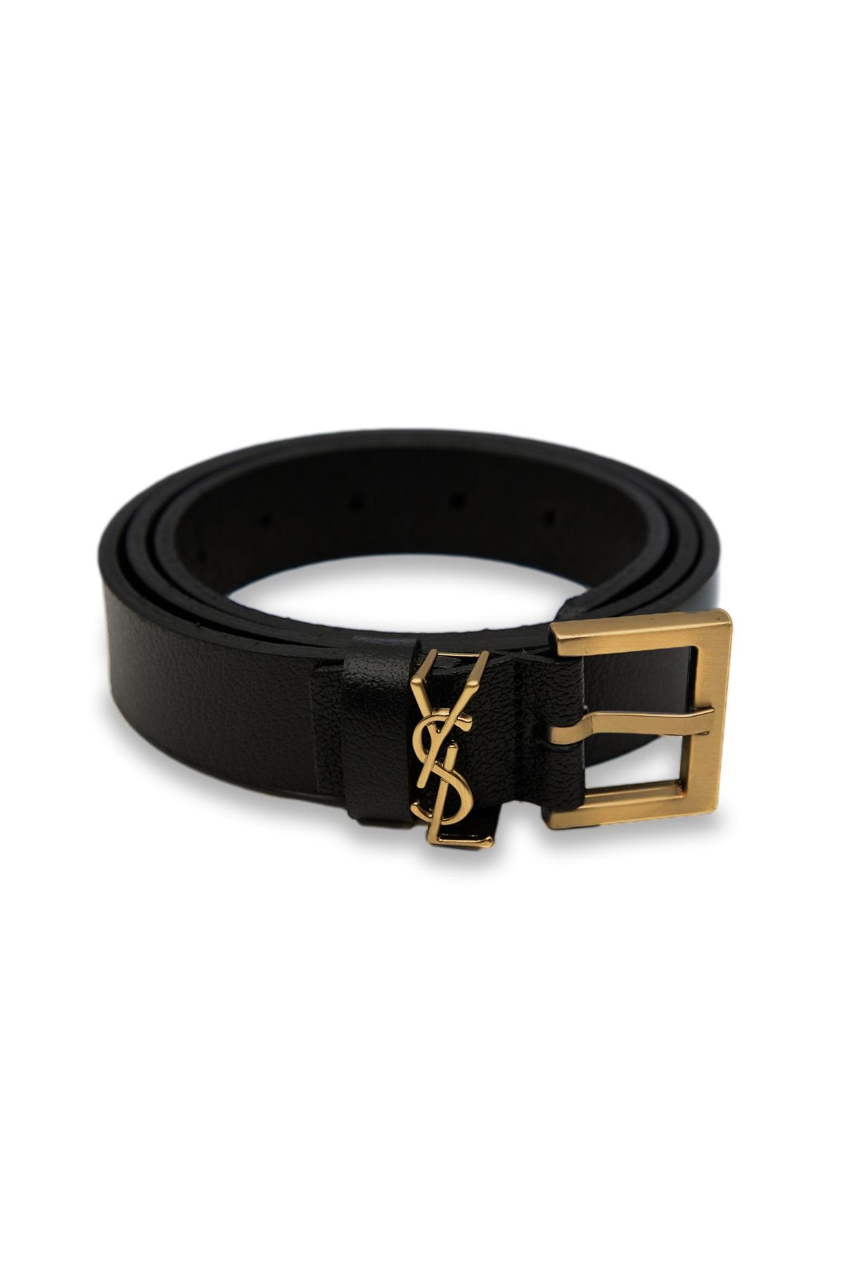 Kadın Siyah Hakiki Deri Kemer Eskitme Gold Tokalı