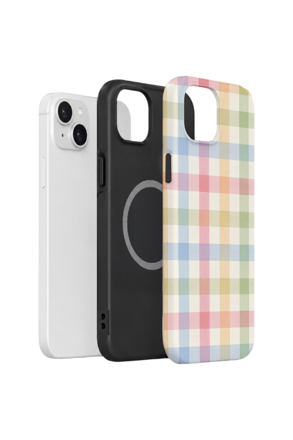 iPhone 14 Vorian Çift Katmanlı MagSafe Kılıf Pastel Gingham