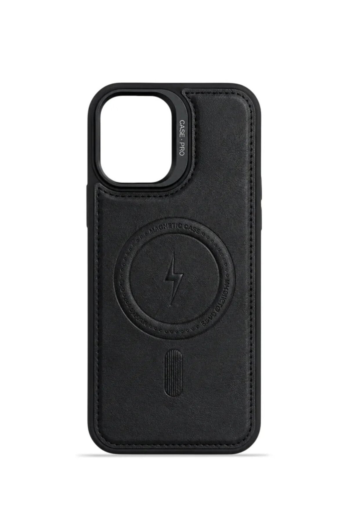 iPhone 16 GripStand MagSafe Deri Kılıf Siyah