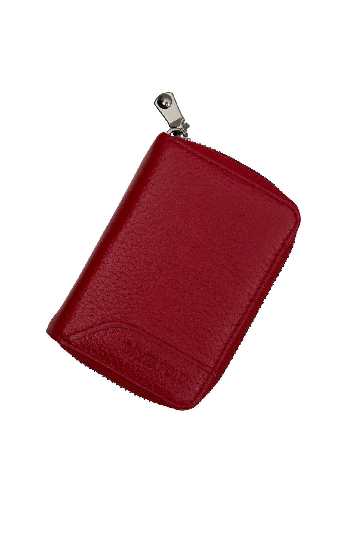 Hakiki Deri Fermuarlı Kırmızı Unisex Cüzdan Kartlık