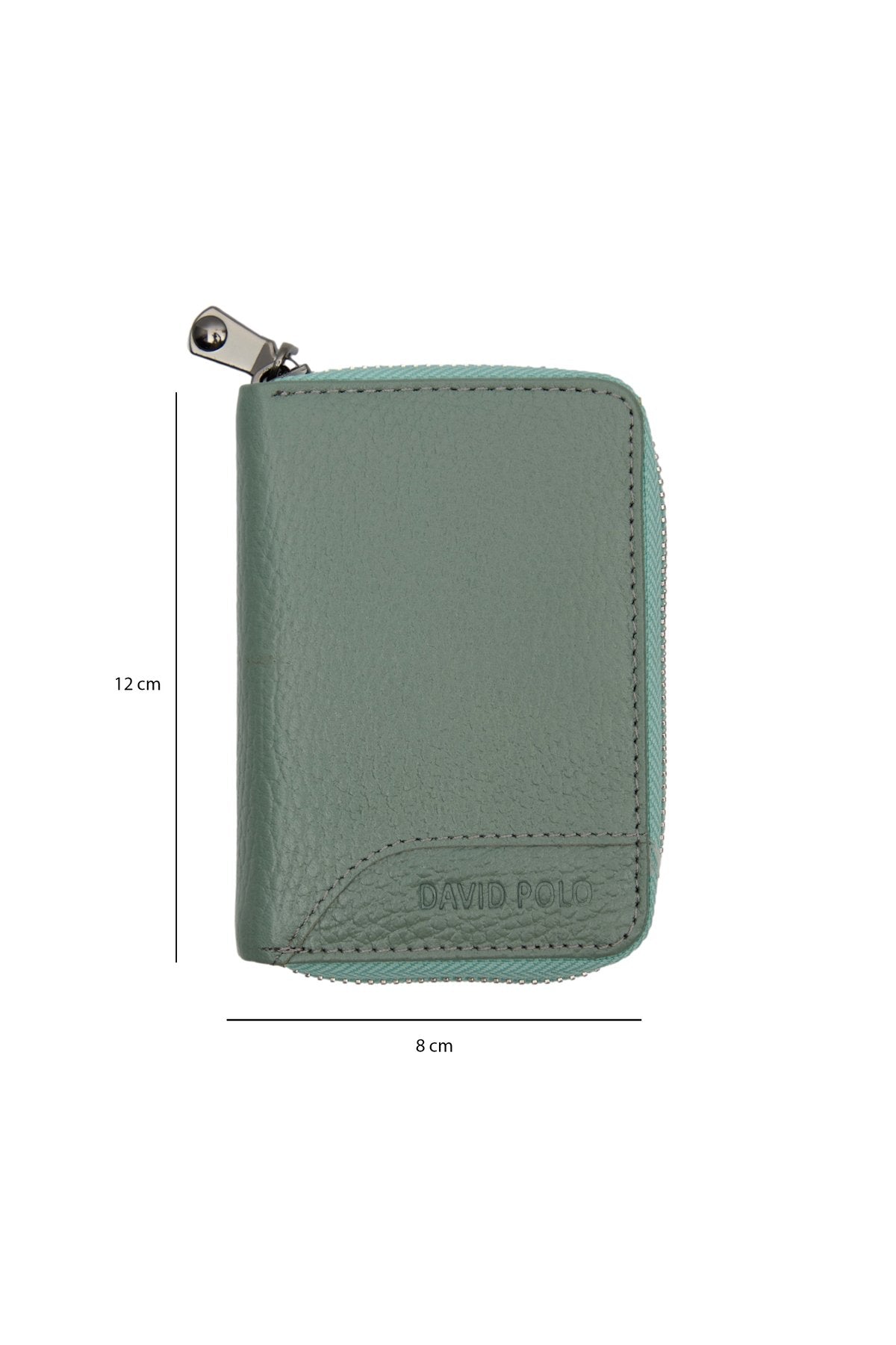 Hakiki Deri Fermuarlı Yeşil Unisex Cüzdan Kartlık