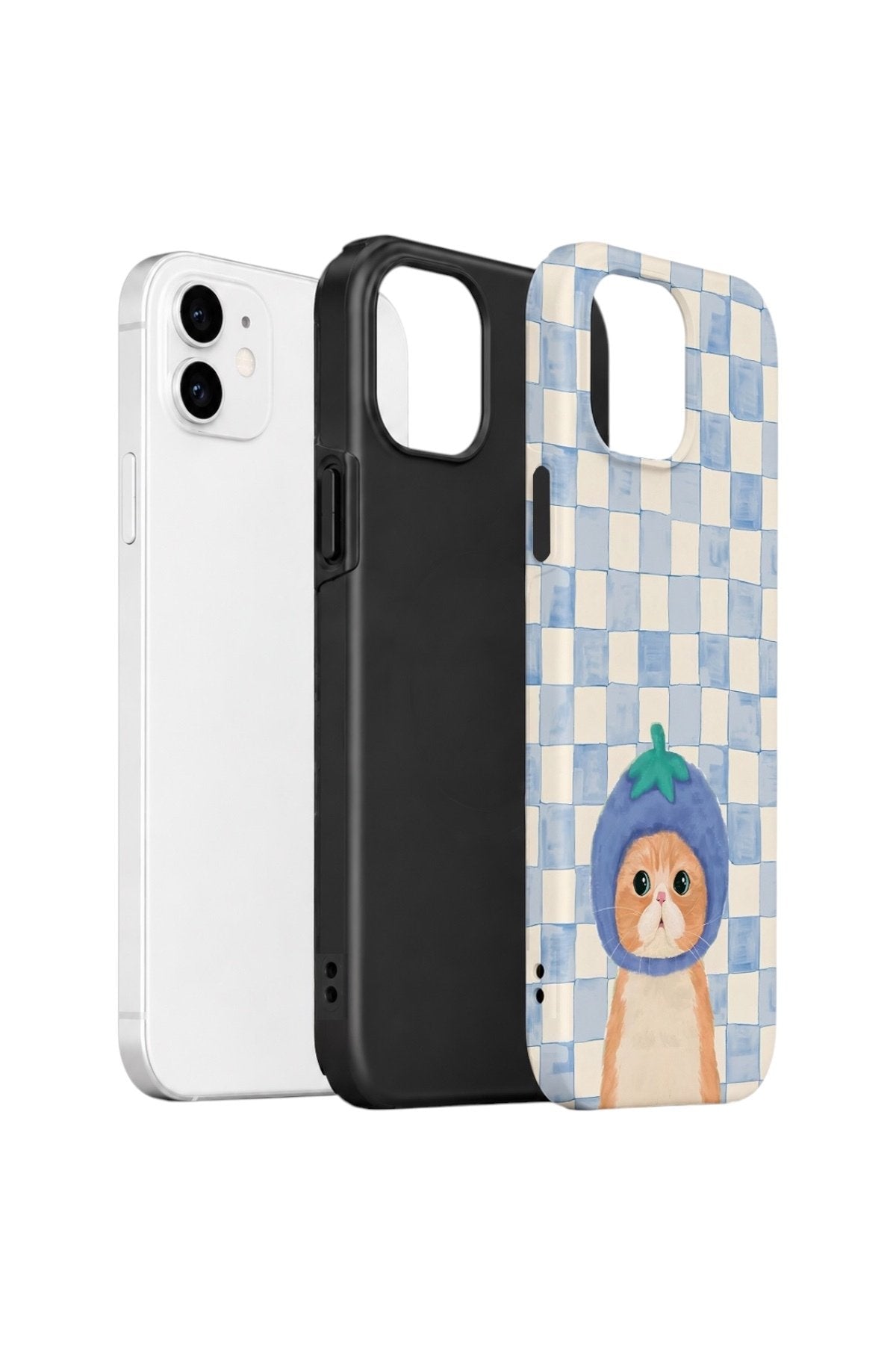 iPhone 12 Vorian Çift Katmanlı Kılıf Blueberry Cat Check