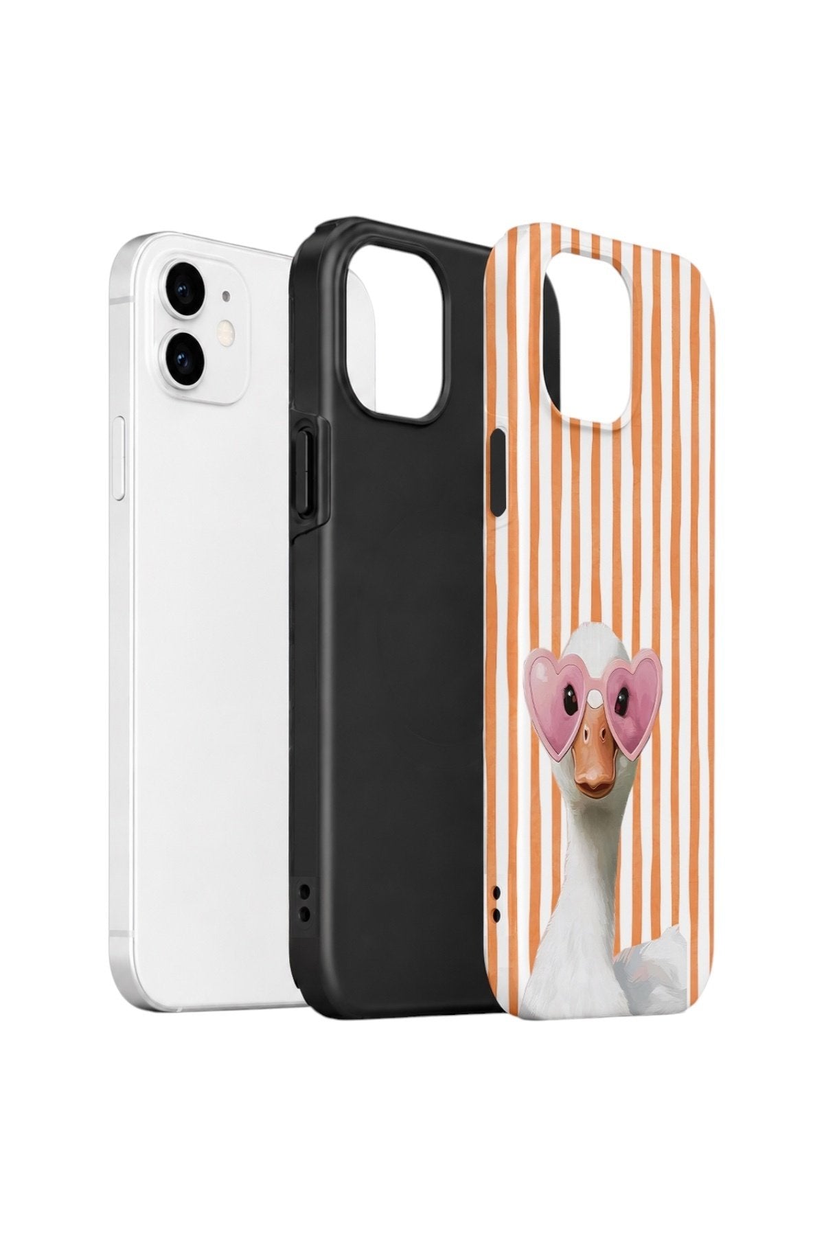 iPhone 12 Vorian Çift Katmanlı Kılıf Heart Glasses Goose