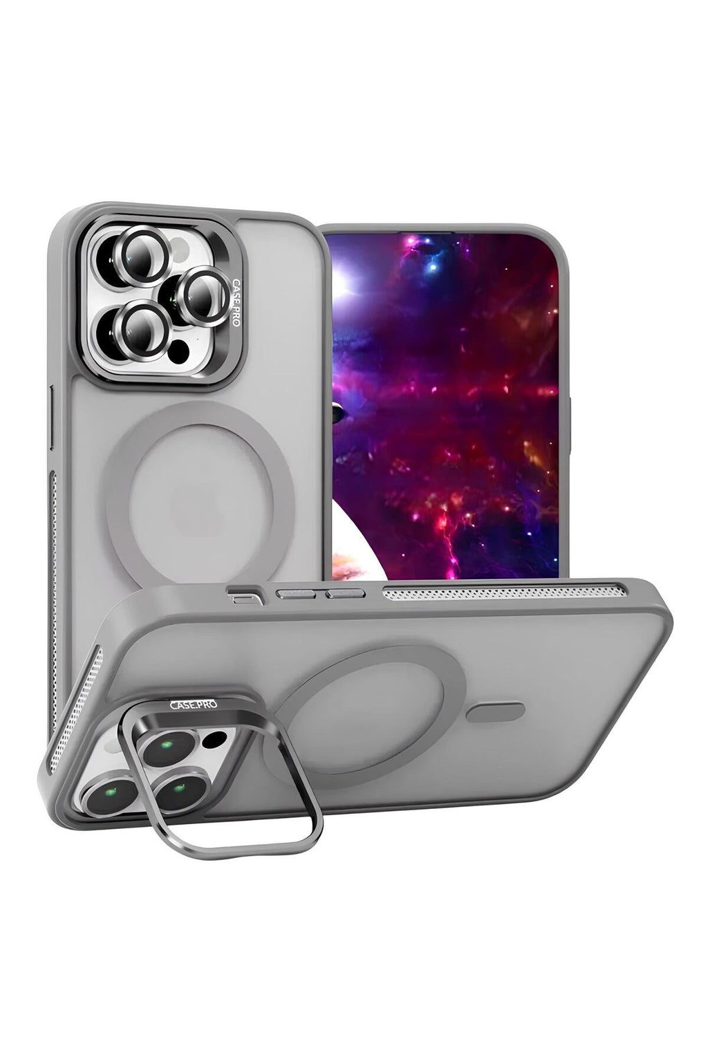 iPhone 12 Pro Max 6.7" Cyrenn MagSafe Kılıf + Lens Koruyucu Titanyum Grisi